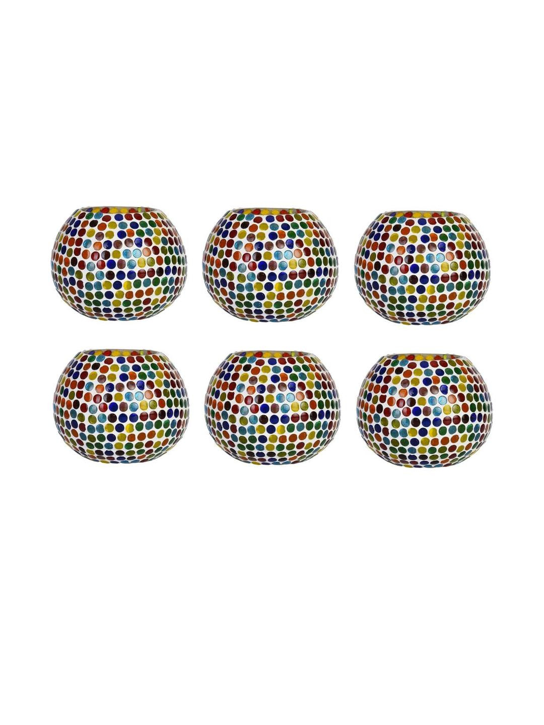 Somil Vibrant Multicolor Glass Candle Holder  Add A Touch Of Magic To Diwali, Parties & Candlelight Dinners, Size-9.5 X 9.5 X 7  Cm Pack OF 6