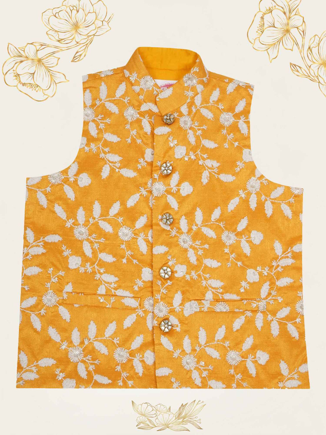 Little Bansi Boys Floral Thread Work Embroidered Nehru Jackets