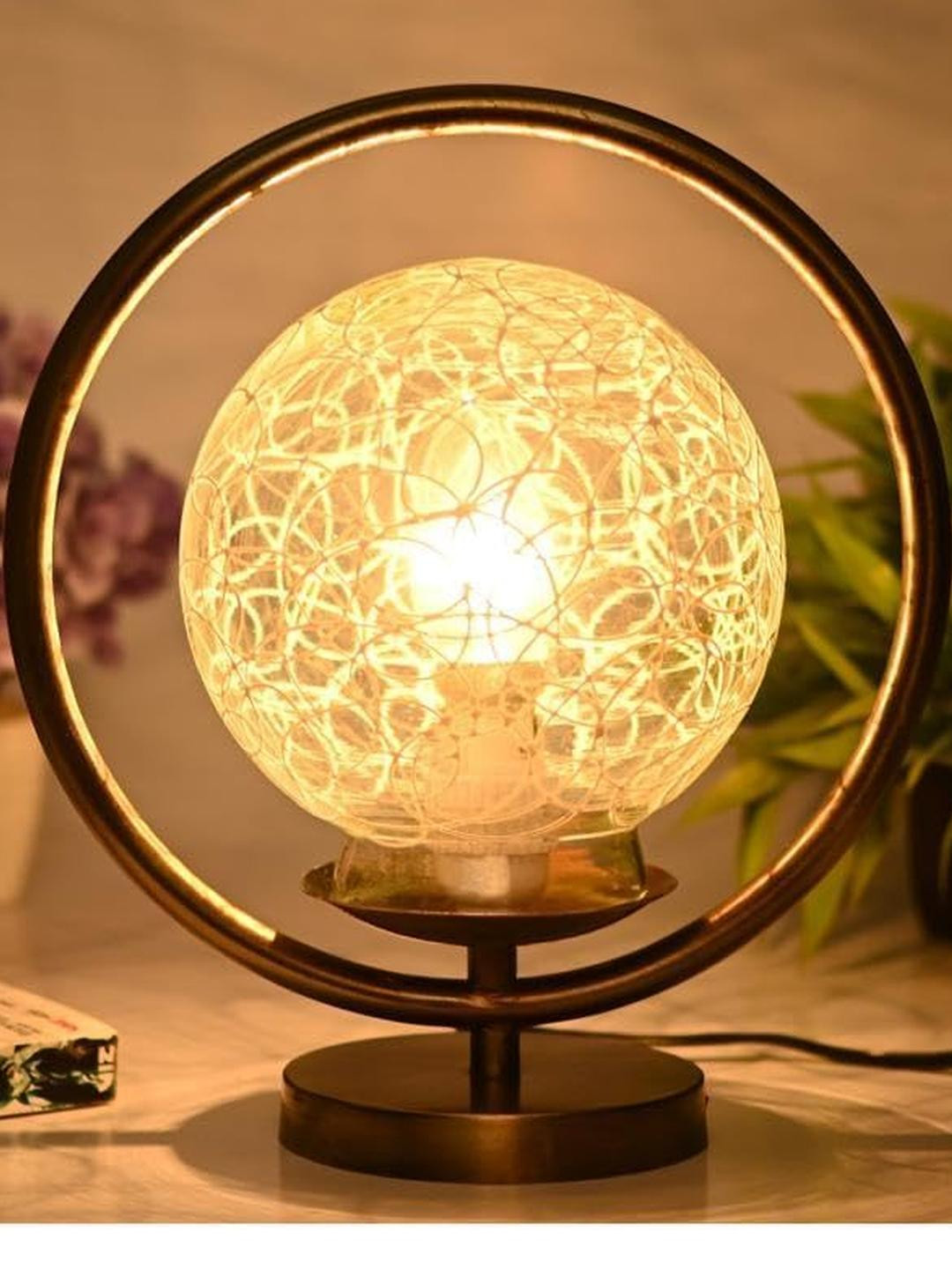 SOMIL White Printed Glass Circular Shaped Table Lamp
