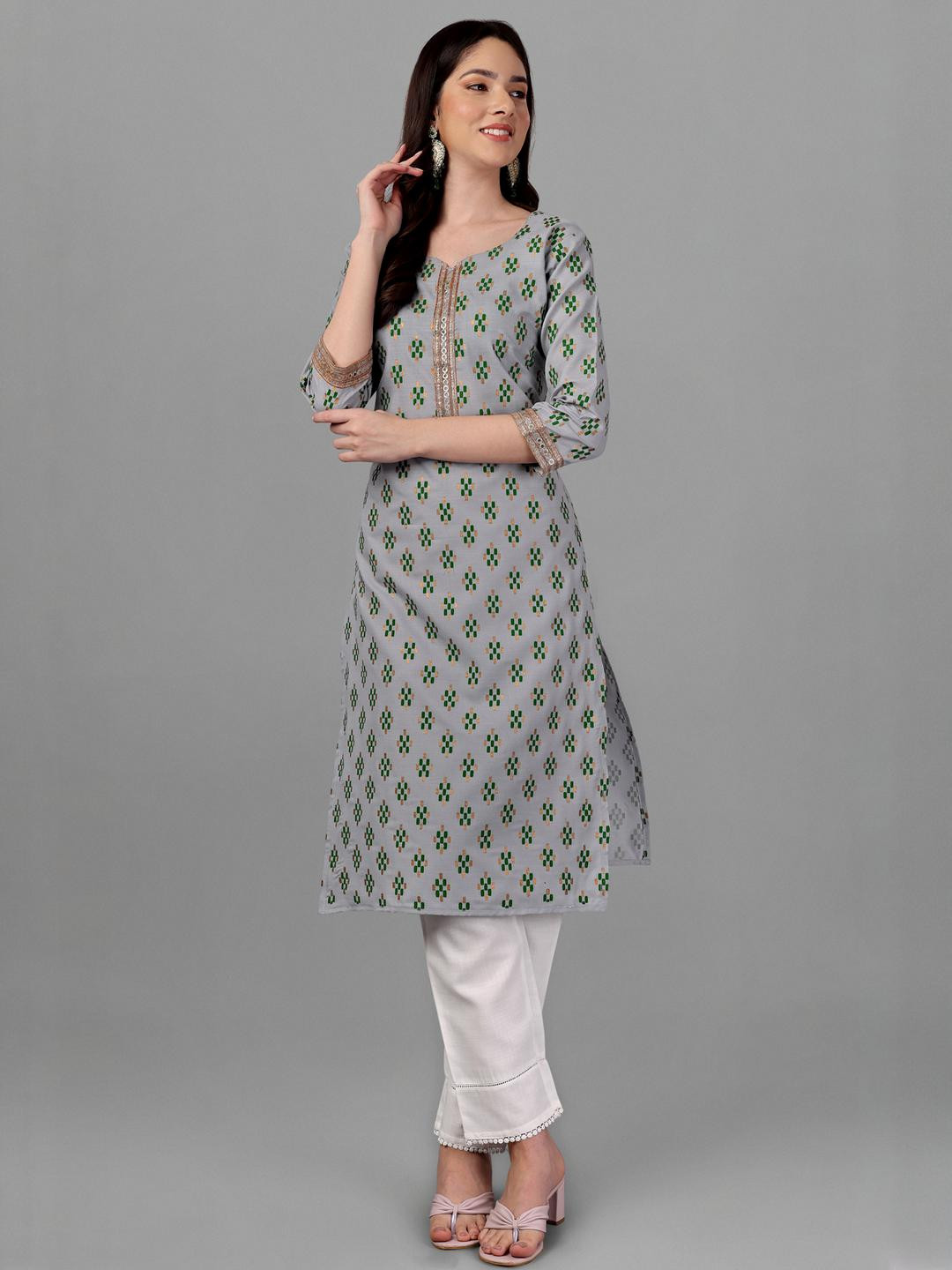 Solucions Women Grey A-Line Cotton Kurtas