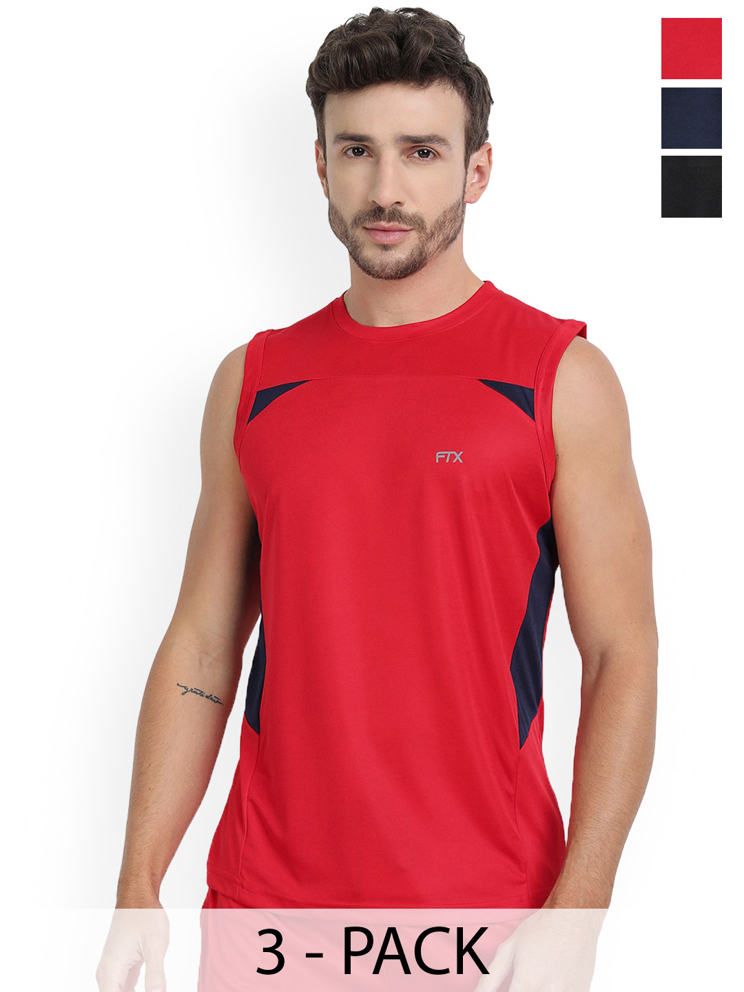 FTX Pack Of 3 Colourblocked Dry-Fit Round Neck Gym Vests 709-2_709-3_709-10-S