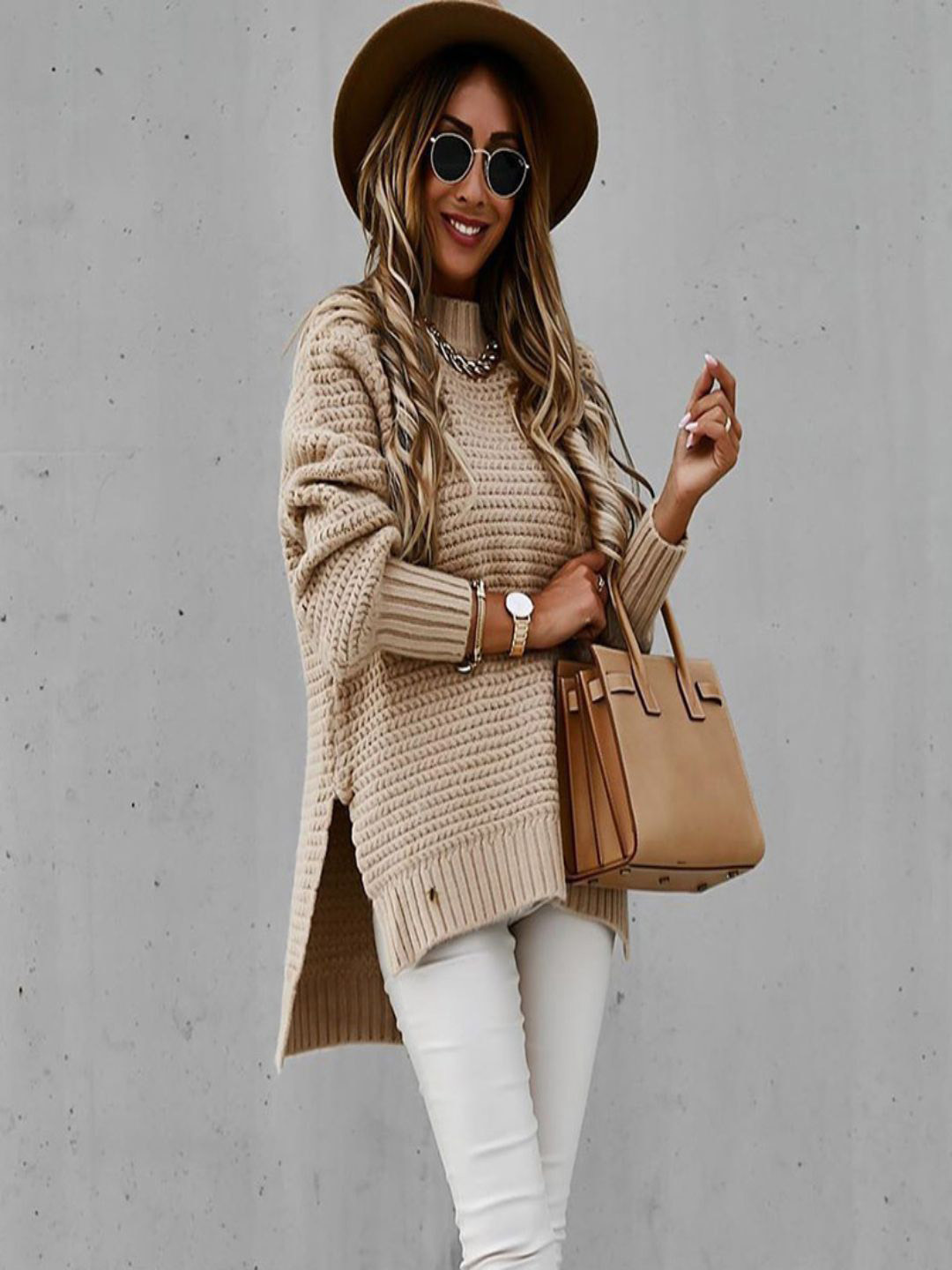 Mast & Harbour Textured Acrylic High Neck Longline Pullover