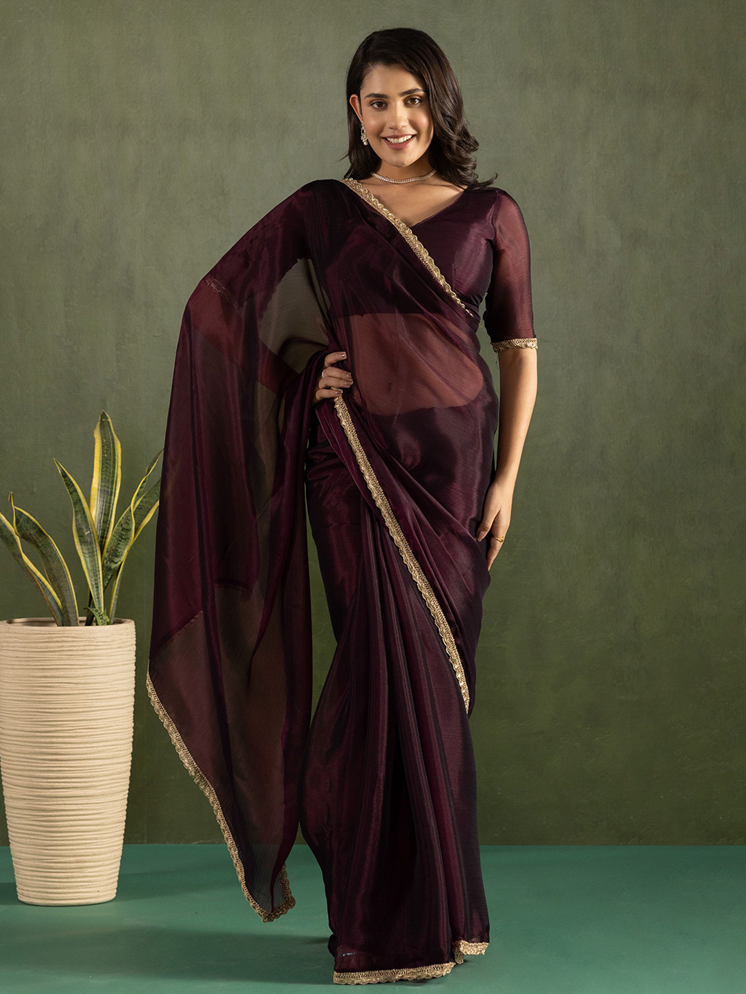 all about you Embroidered Pure Chiffon Saree