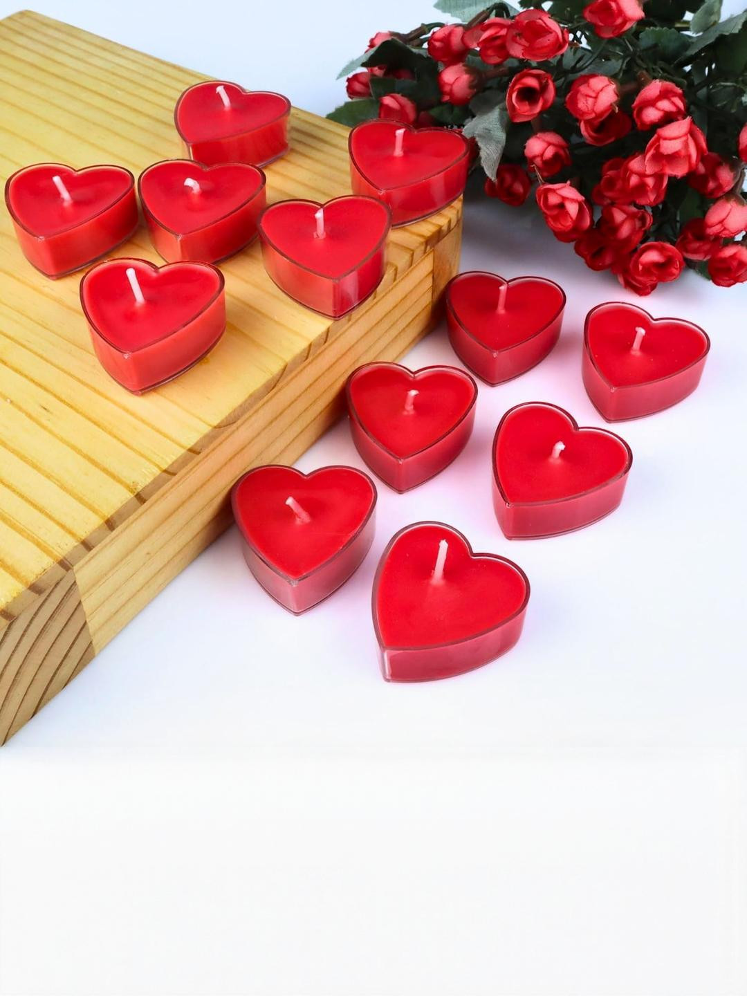SOMIL Red 12 Pieces Heart Shape Tea Light Candle