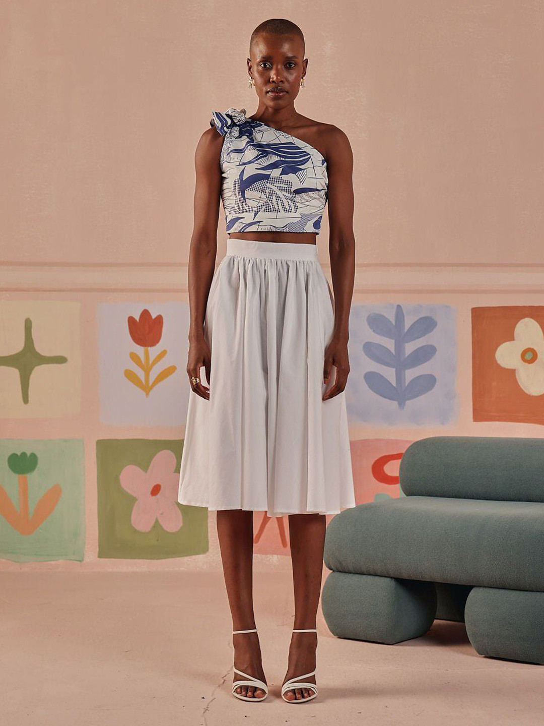 Sage by Mala Mali Women Abstract Printd One Shoulder Cotton Crop Top