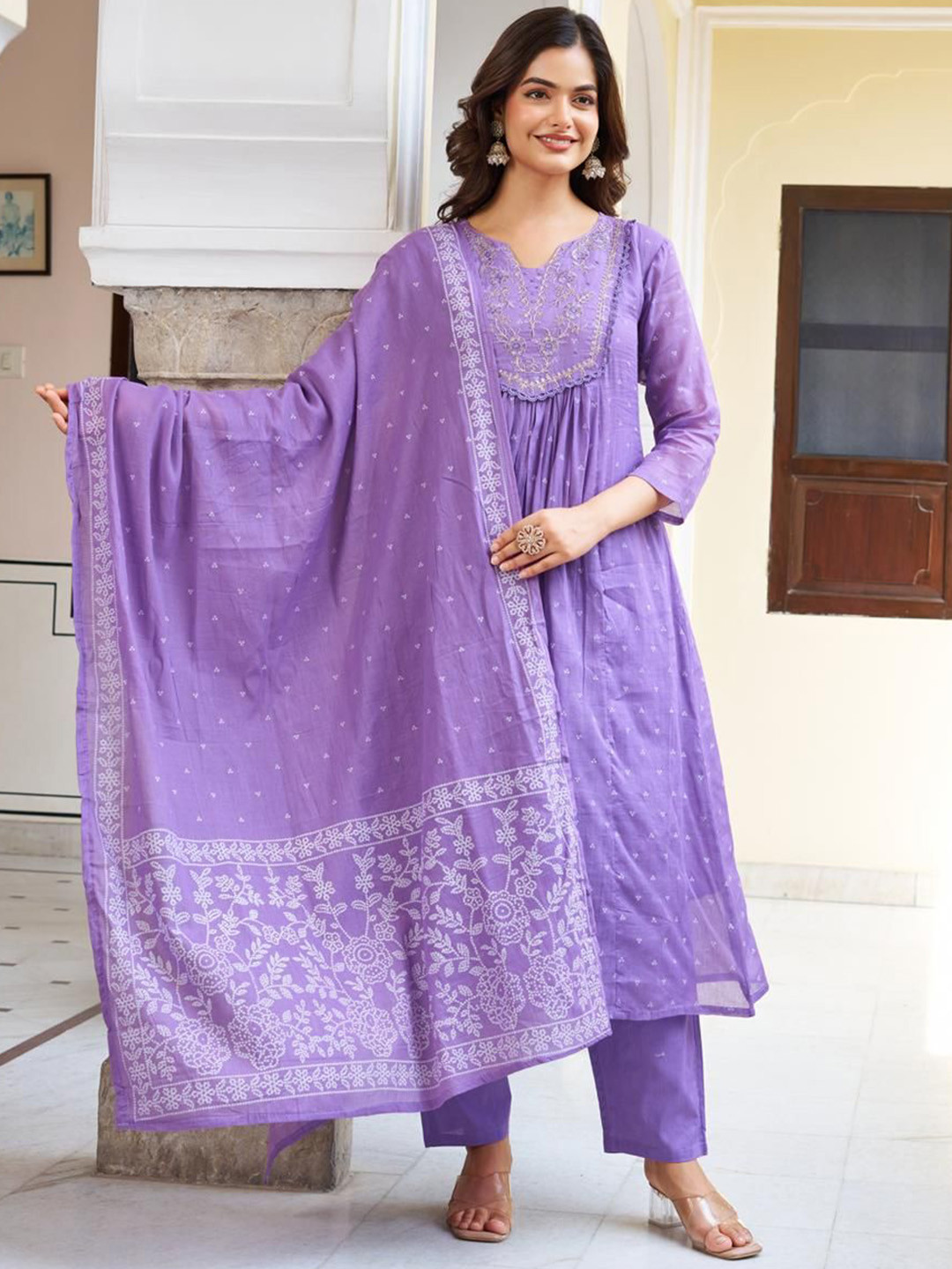 CREEPER Women Ethnic Motifs Printed A-Line Kurta with Trousers & Dupatta