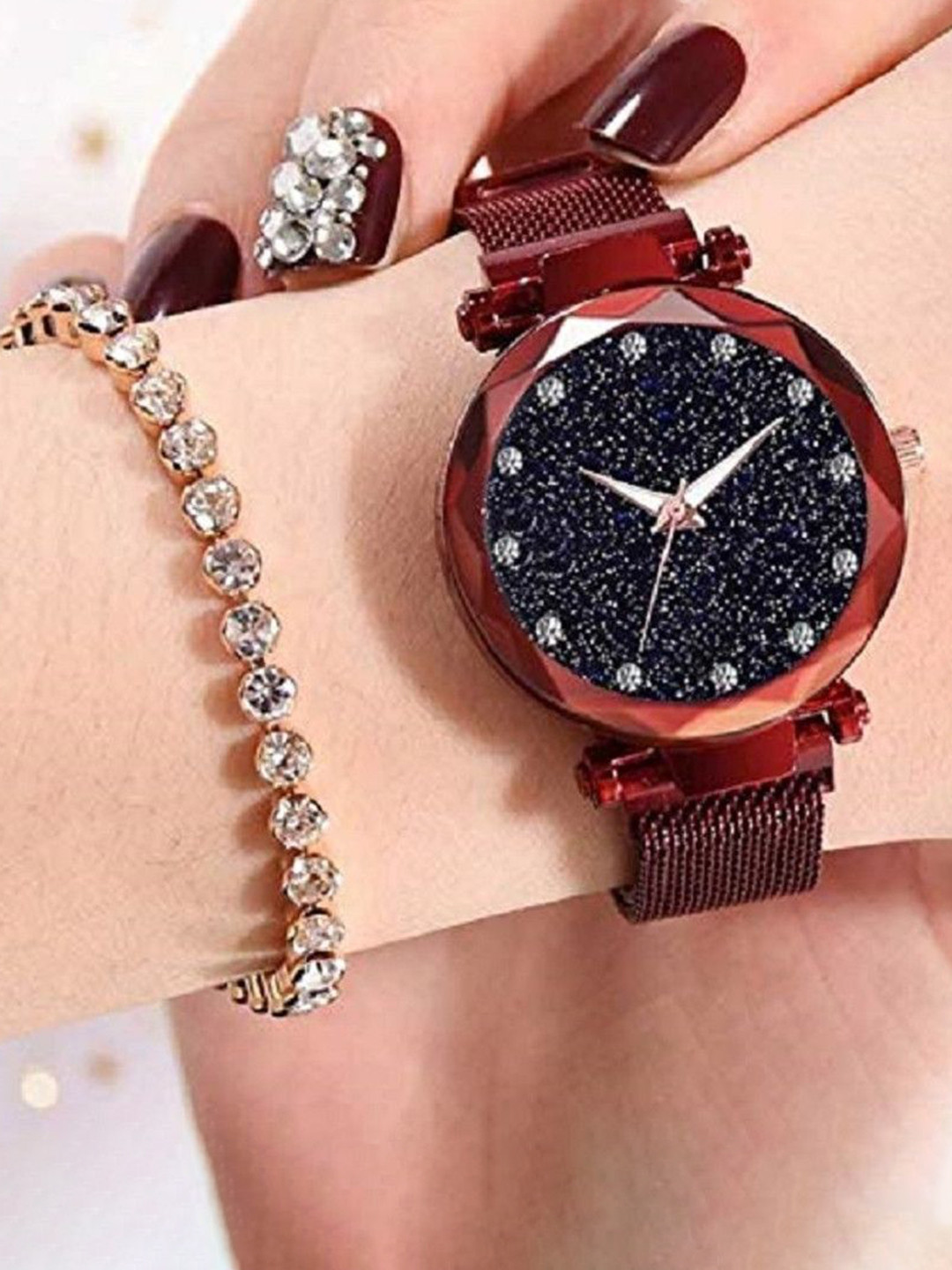 JUST LIKE Women Embellished Dial & Stainless Steel Straps Watch DIAMOND BLUE MAGNET12