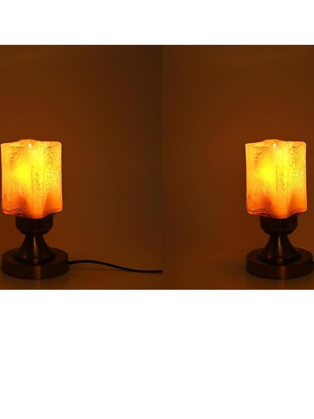 SOMIL Set Of 2 Yellow Printed Glass Square Table Lamp