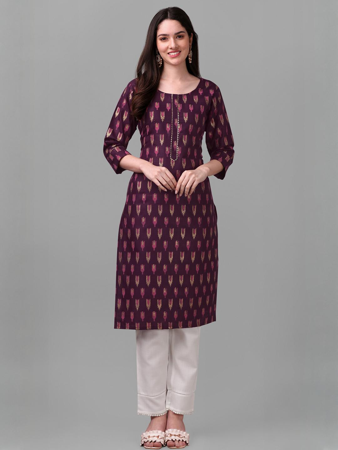 Solucions Women Purple A-Line Cotton Kurtas