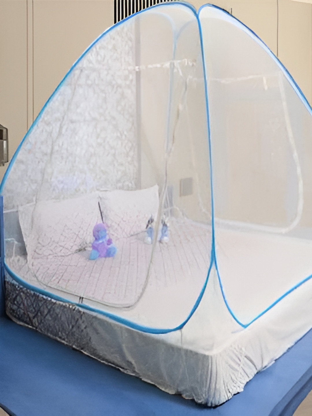 didhiti White & Blue King Size Bed Foldable Tent Mosquito Net