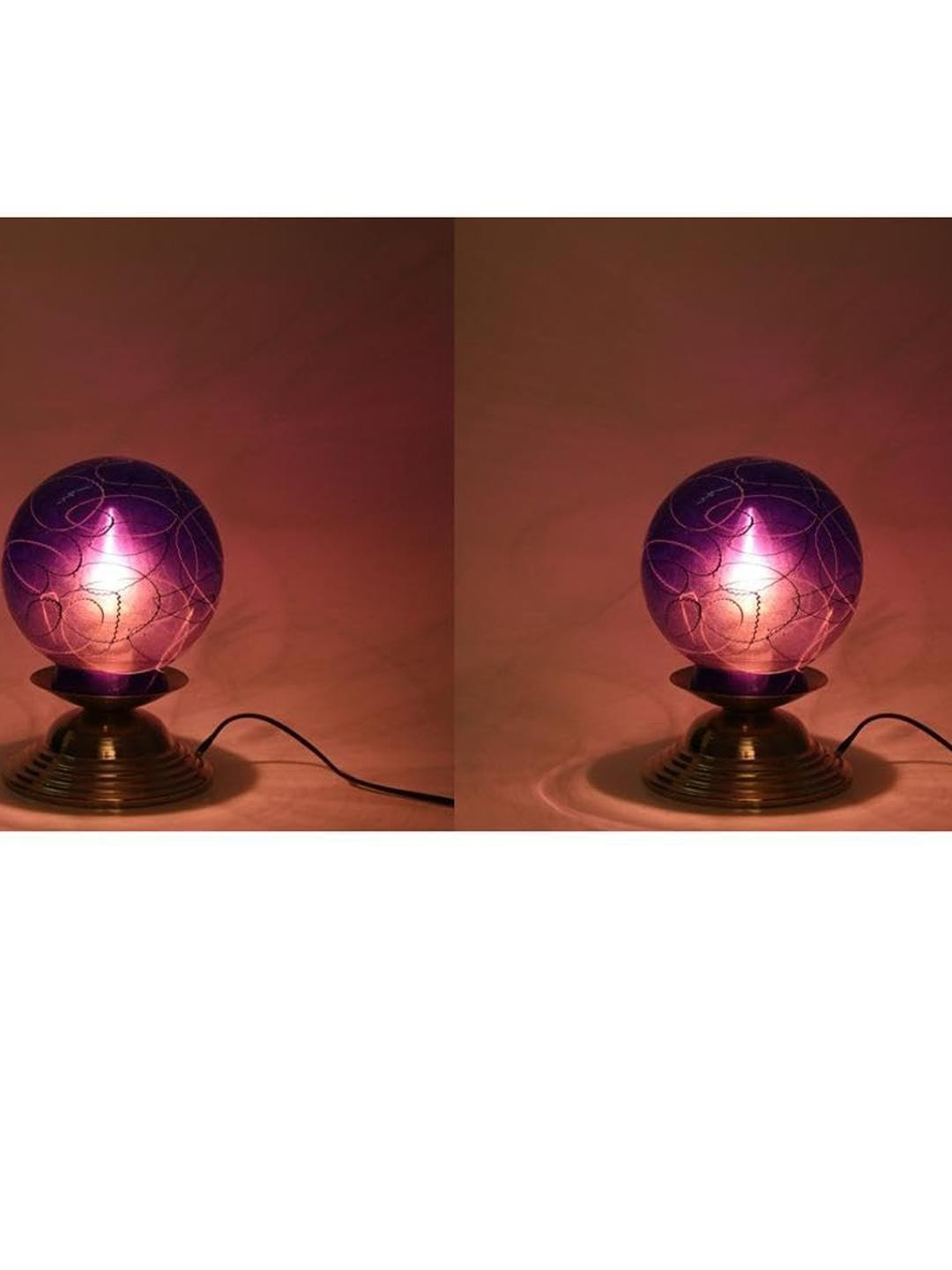 SOMIL Blue & Violet 2 Pieces Printed Glass Spherical Table Lamps