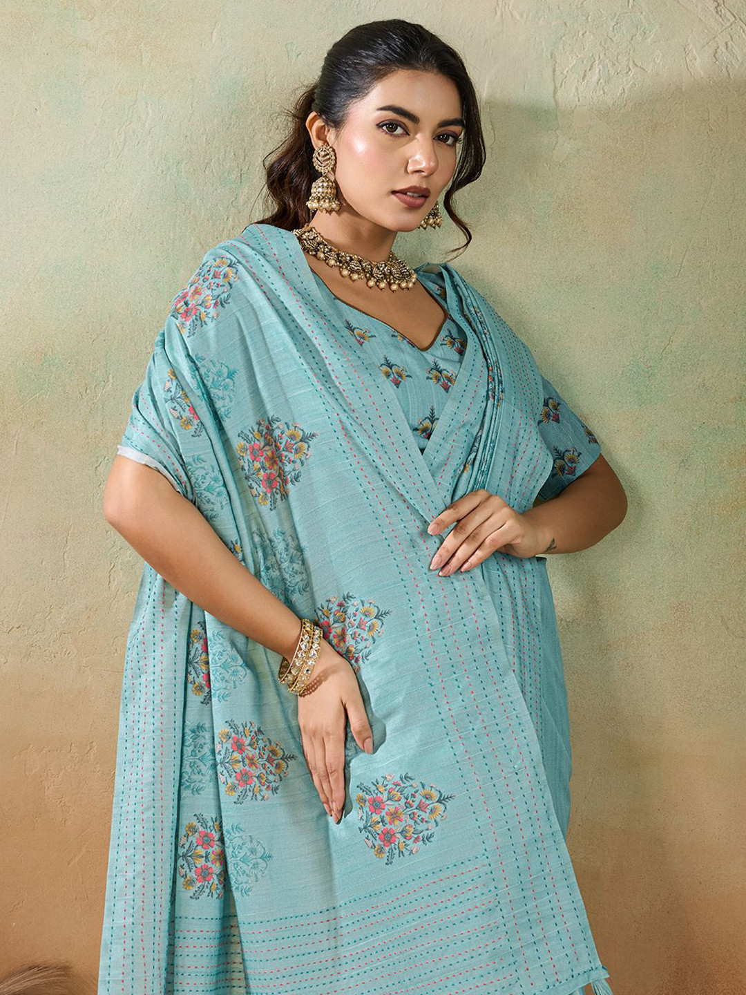 PBS PRINTS Floral Silk Blend Tussar Saree
