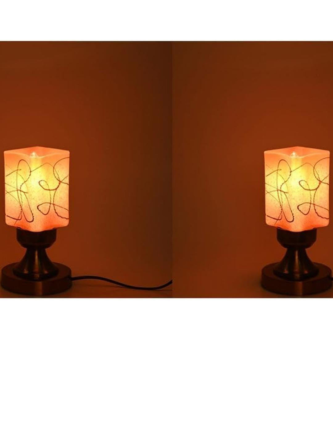 SOMIL Set Of 2  Pink Printed Glass Square Table Lamp