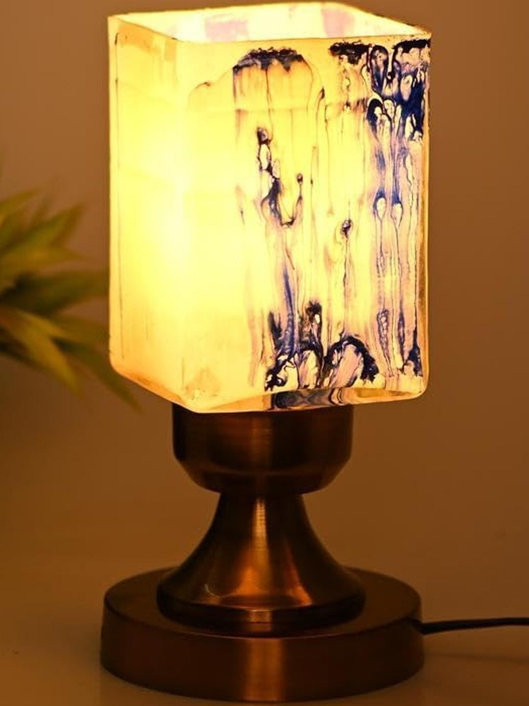 SOMIL Blue Printed Glass Rectangle Shaped Table Lamp