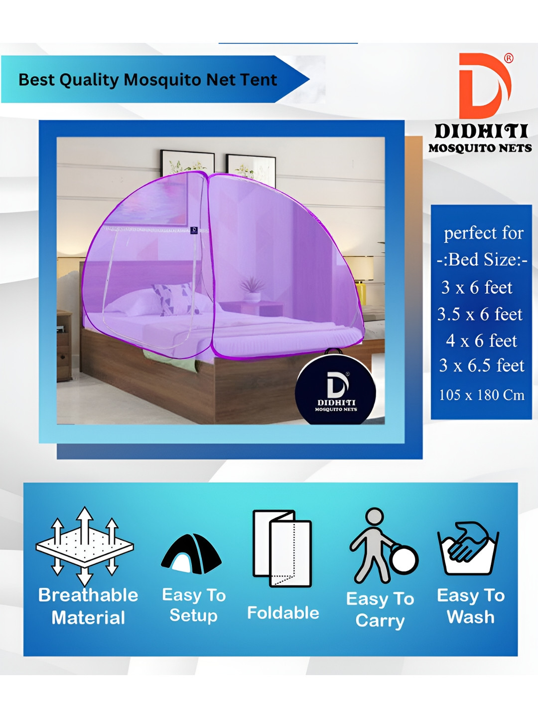 didhiti Purple Single Bed Foldable Tent Mosquito Net