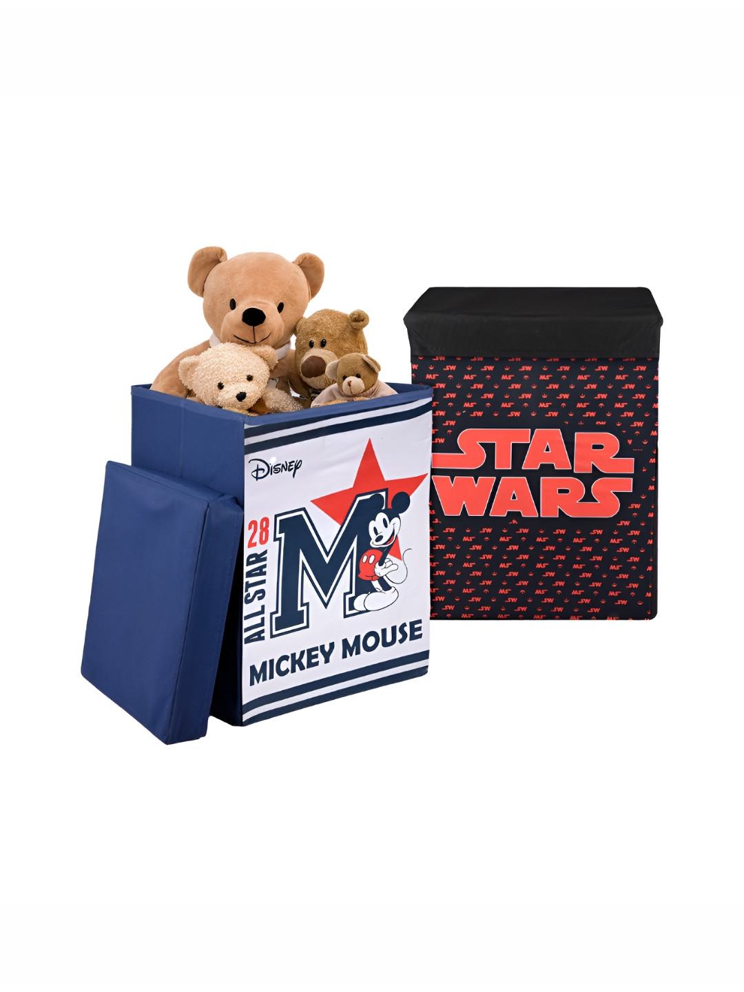 YK Navy Blue & Black 2 Pieces Disney Printed Storage Box Organisers with Lid