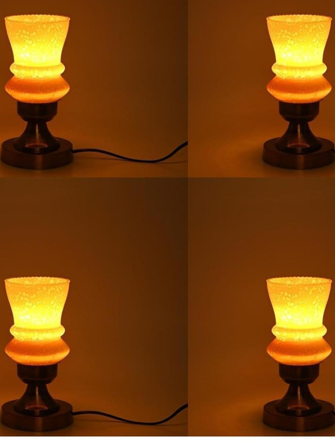 SOMIL Pack Of 4 Yellow Printed Glass Cylindrical Shaped Table Lamp