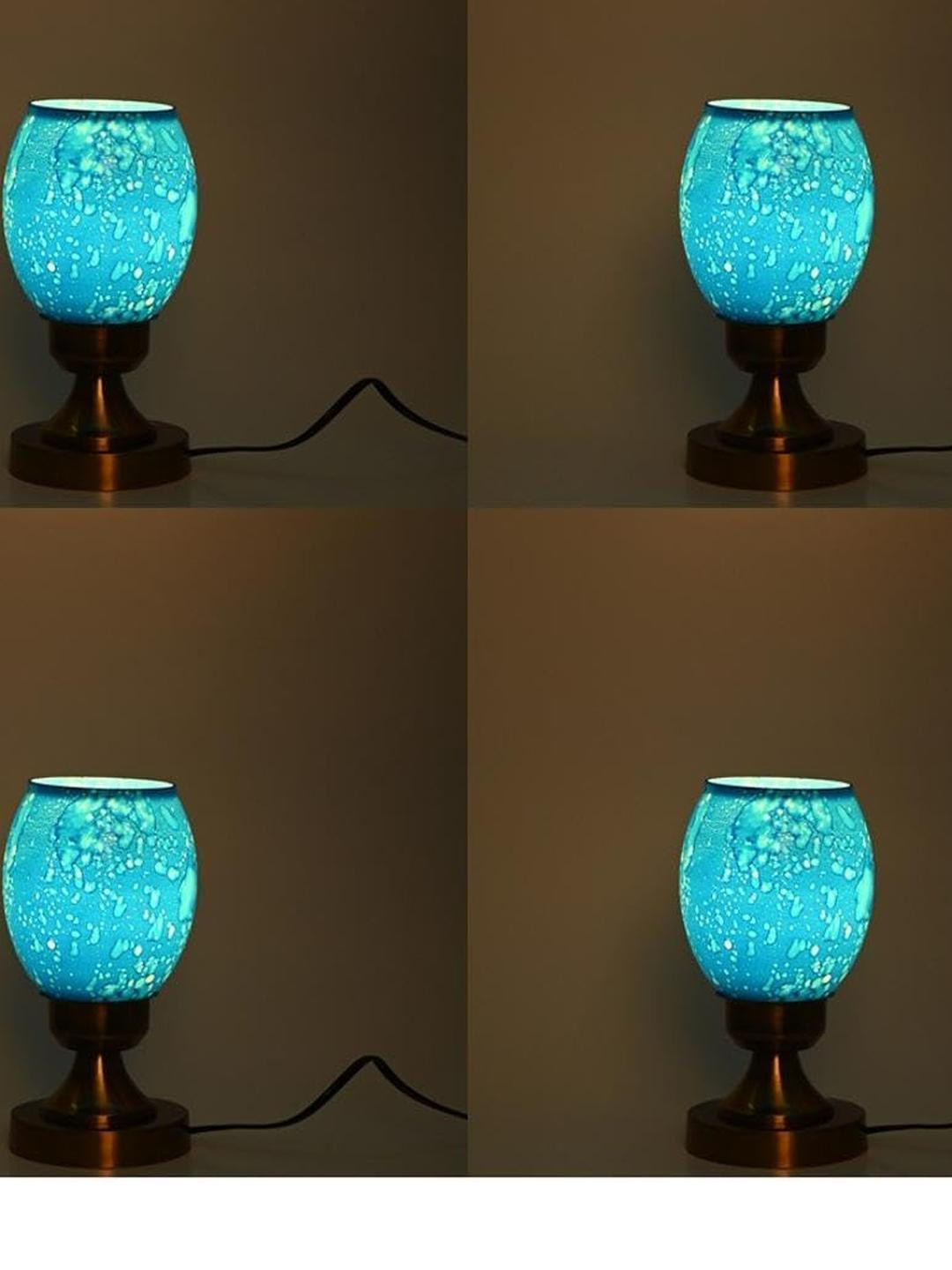 SOMIL Pack of 4 Blue Printed Glass Table Lamp