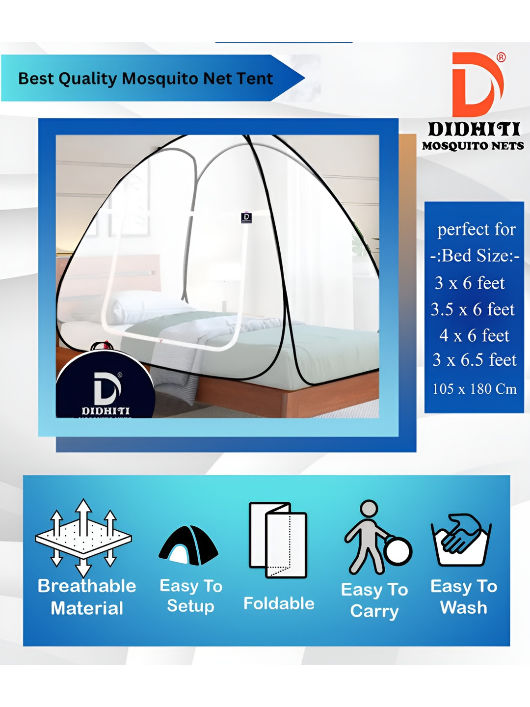didhiti White & Black Tent Mosquito Net