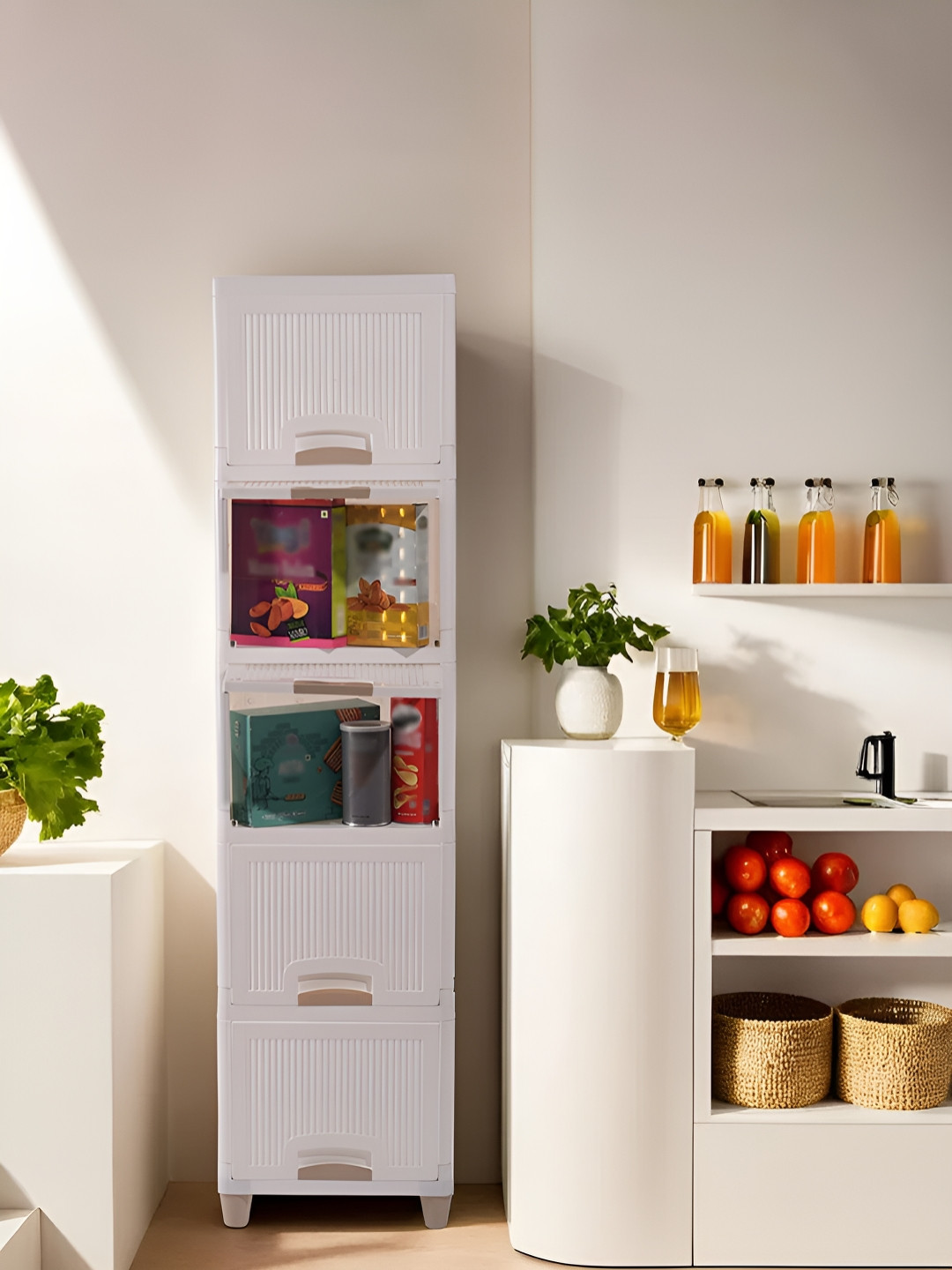 RUBOXA White 5 Units Multipurpose Folding Cabinet Storage Organisers