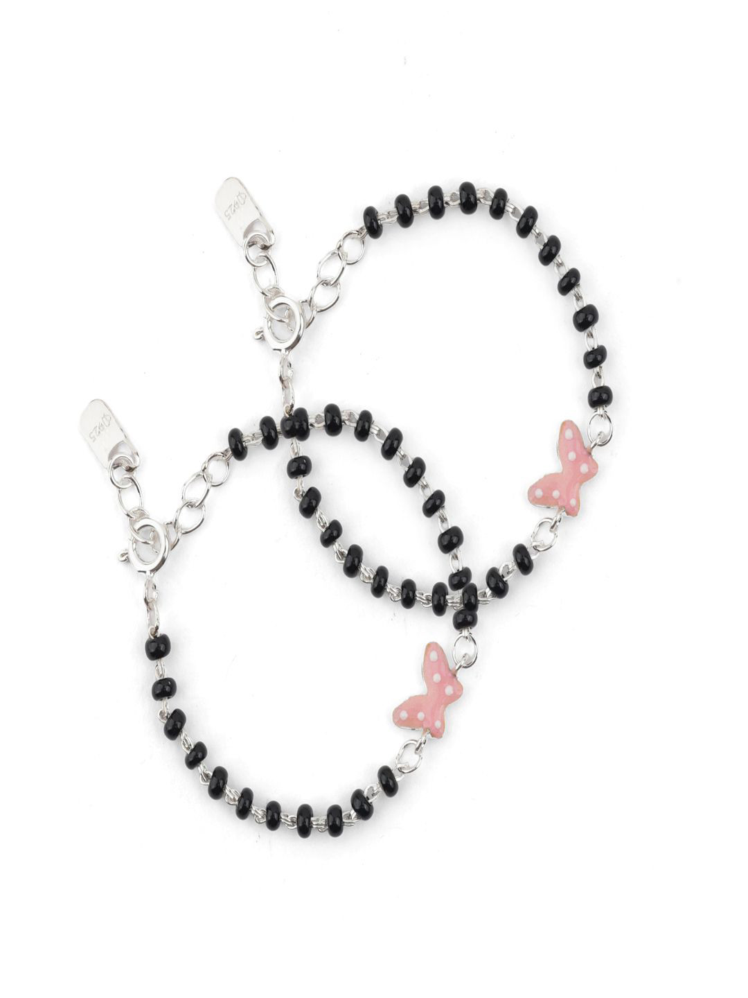 Paavni Kids Set Of 2 925 Sterling Silver Beaded Nazariya Link Bracelets