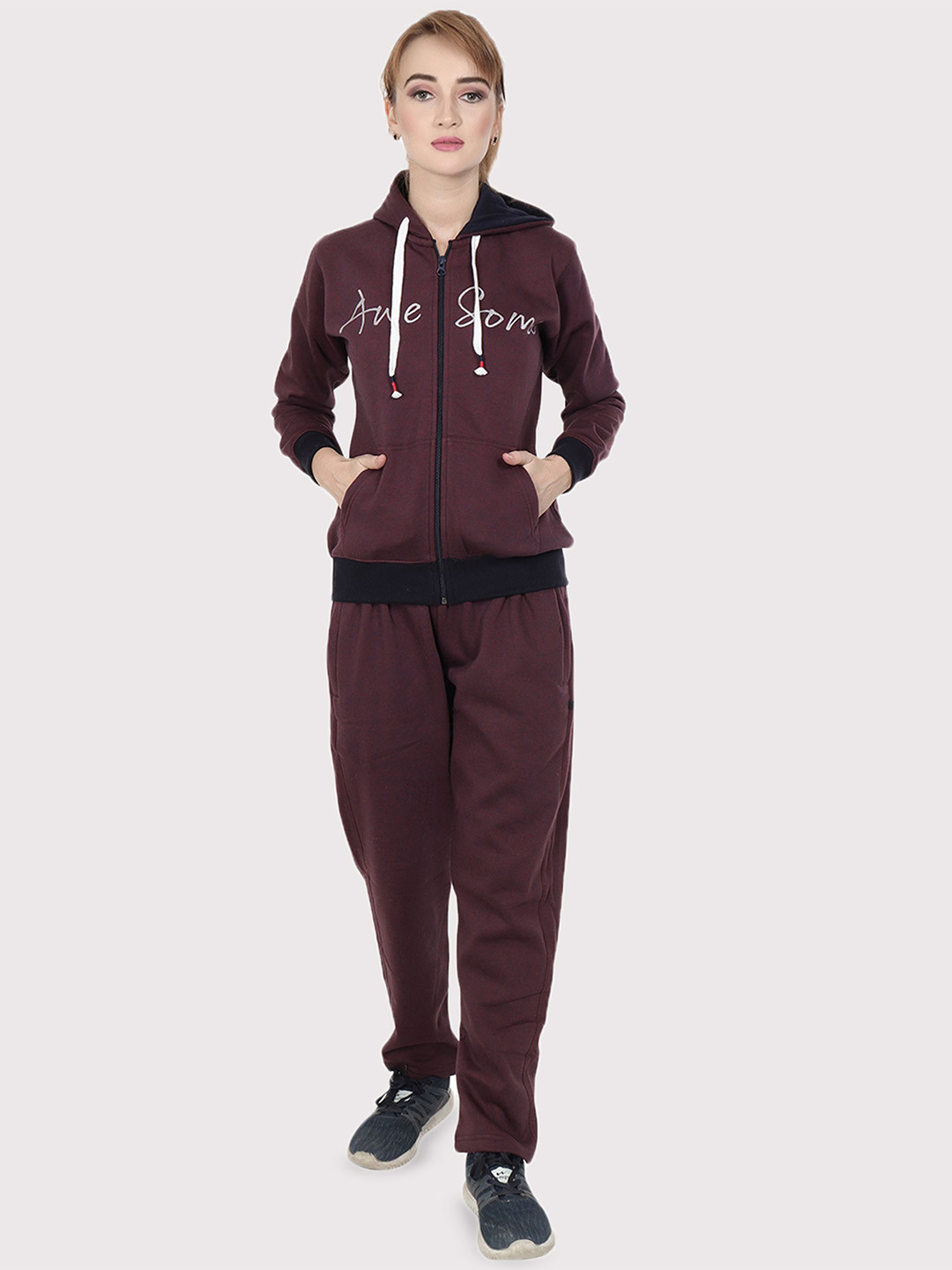 HAUTEMODA Women Printed Hooded Jacket With Track pant Tracksuit