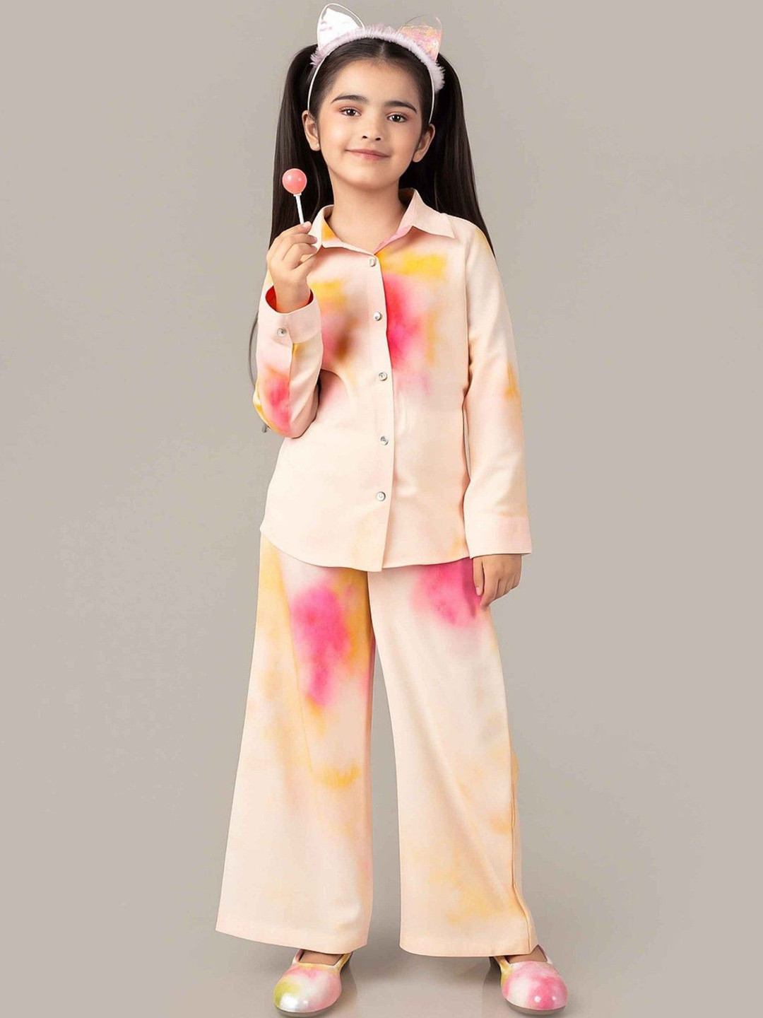 DHRUV CREATION Girls Dyed Long Sleeves Shirt With Palazzos