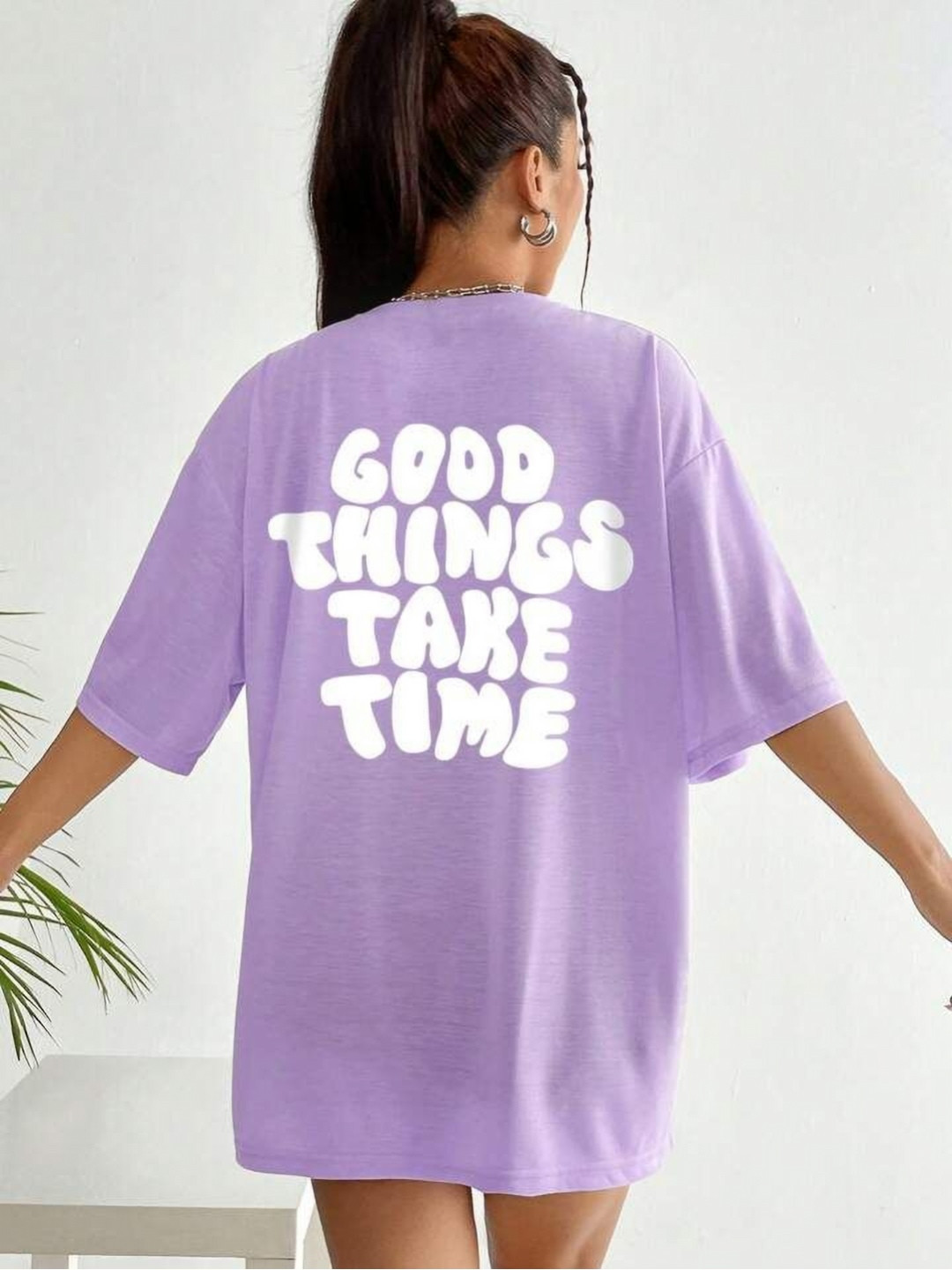 TQH Typography Printed Drop Shoulder Sleeves Dri-FIT Cotton Oversized T-shirt