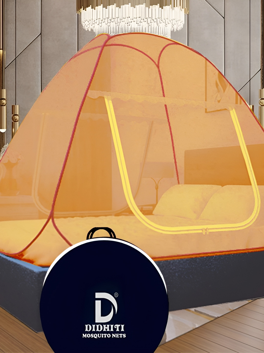 didhiti Khaki & Orange Queen Size Tent Mosquito Net