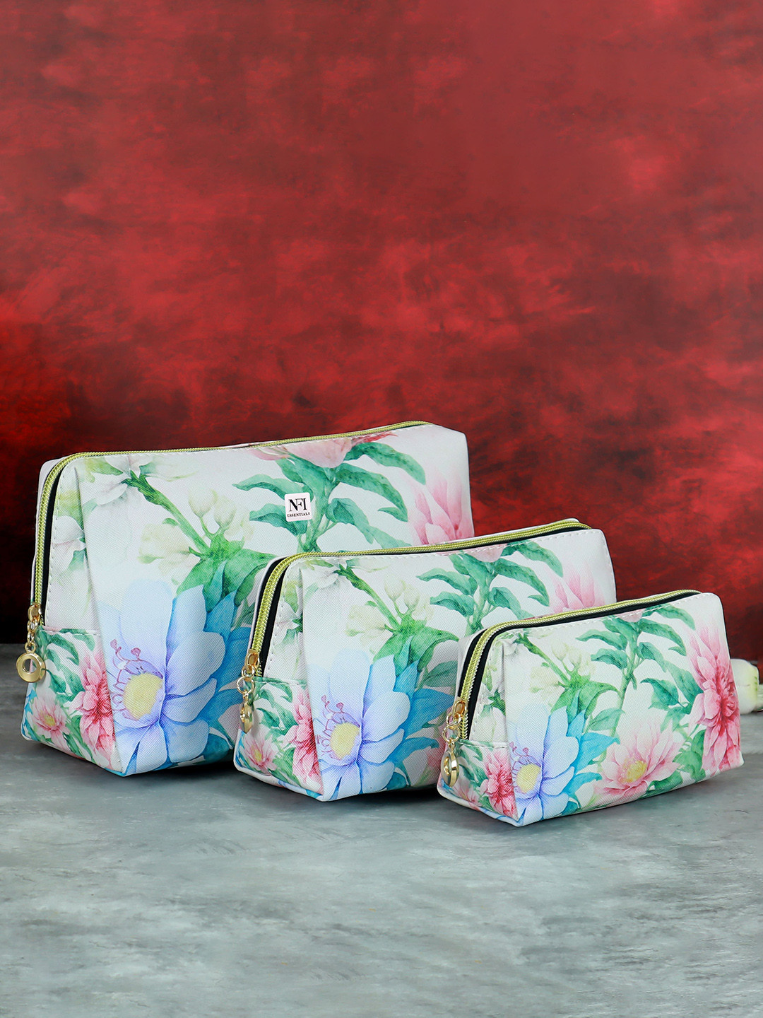 NFI essentials Set Of 3 Printed Water Resistant Portable Makeup Pouch