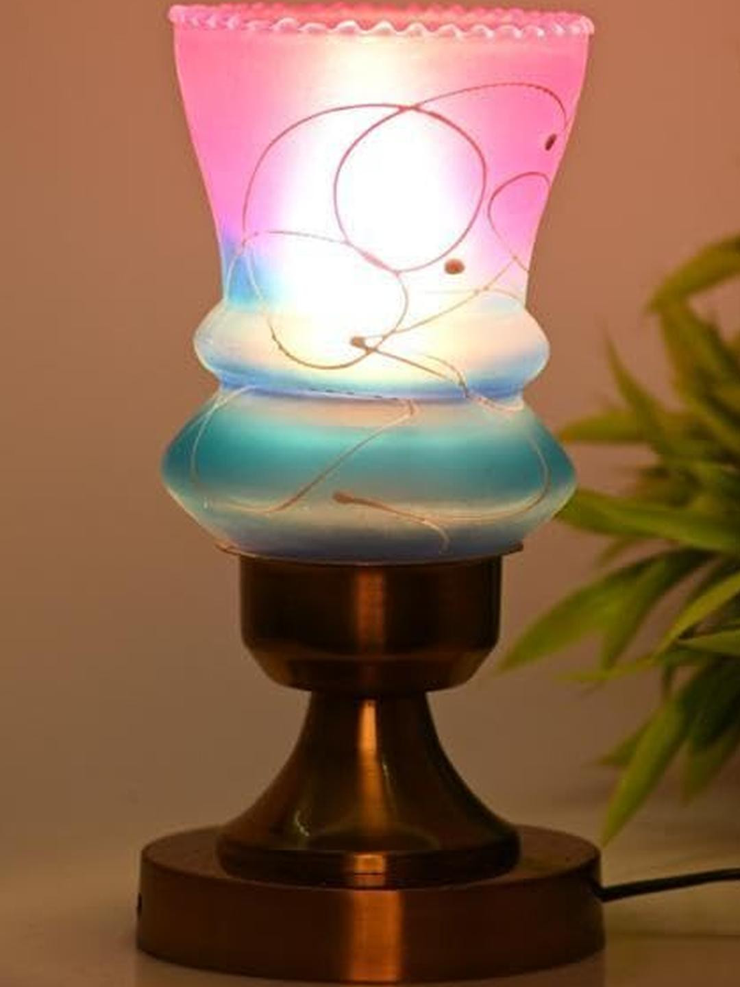 SOMIL Blue & Pink Printed Glass Abstract Shaped Table Lamp