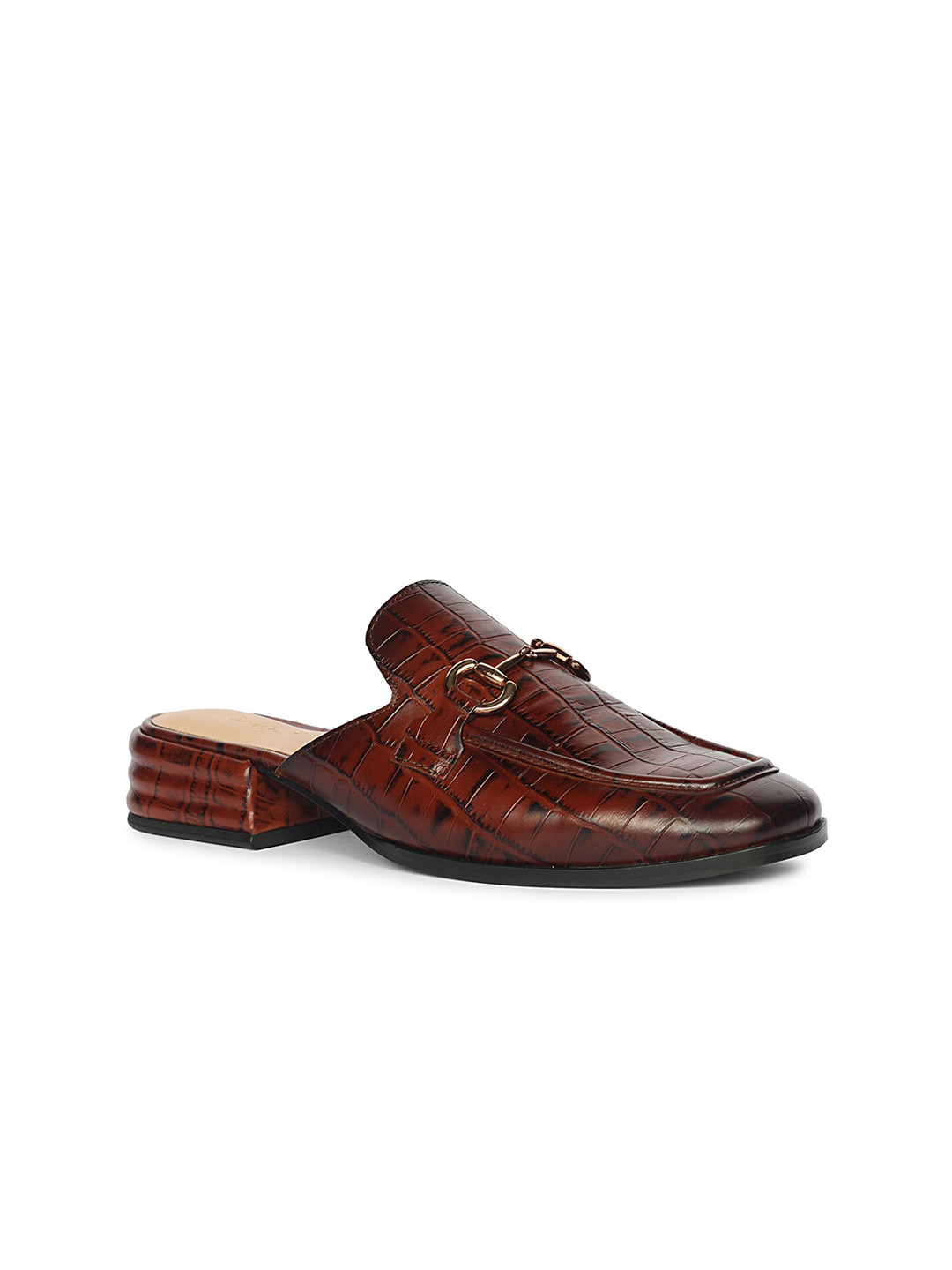 Saint G Women Textured Leather Block Heel Mules with Western - Embellished