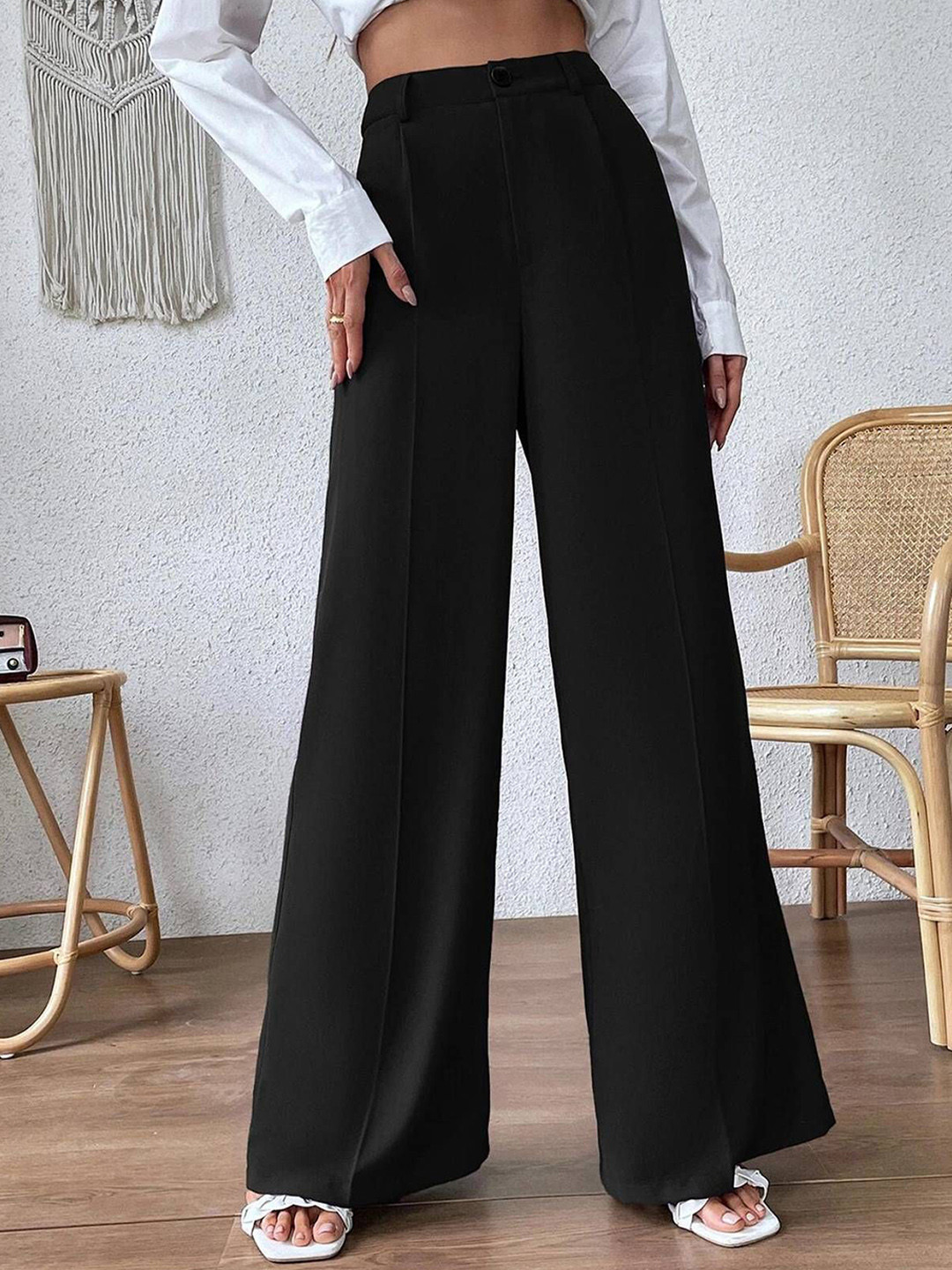Stylecast X Kotty Women Relaxed Straight Leg High-Rise Easy Wash Trousers