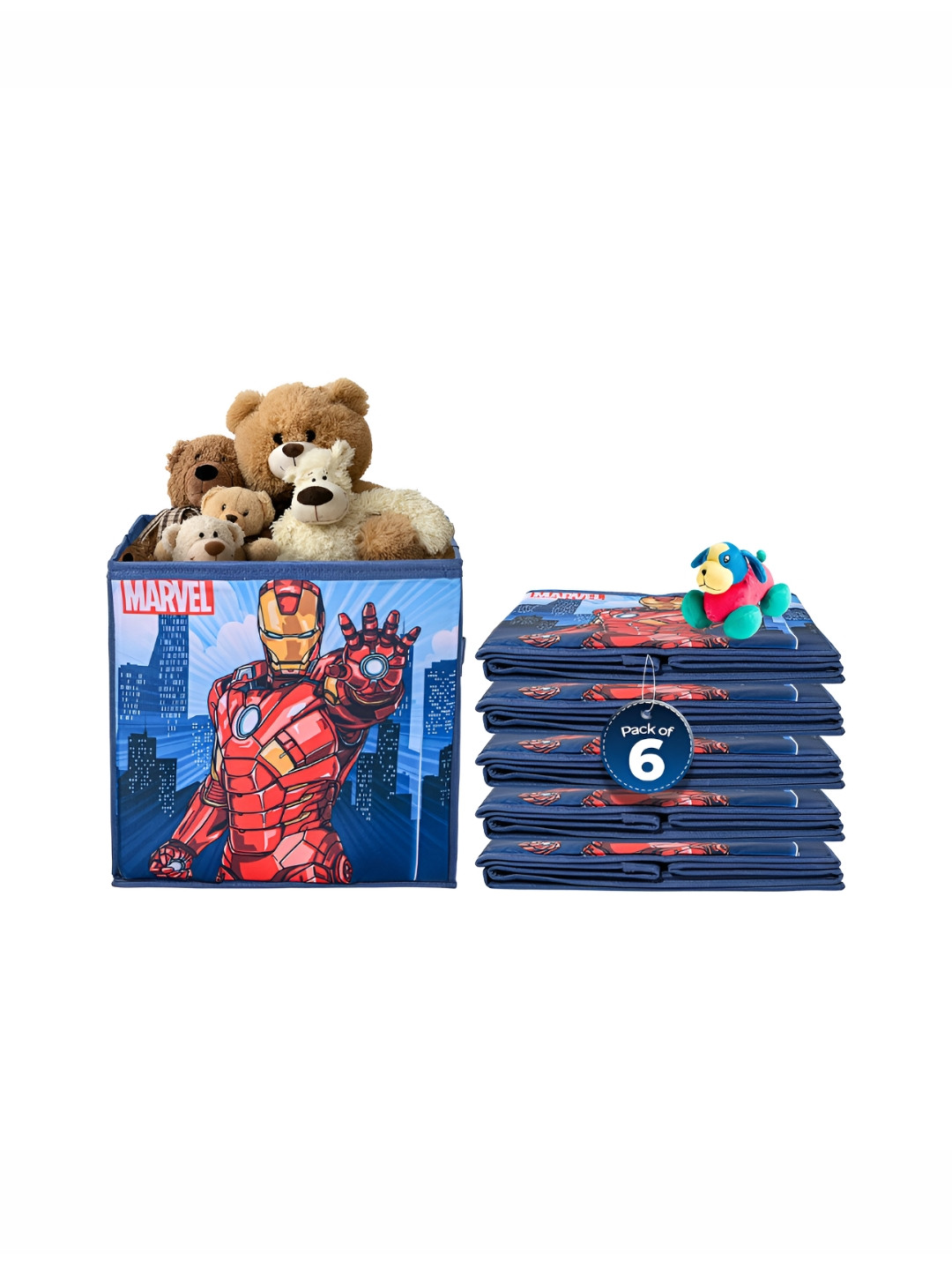 YK Navy Blue & Red 6 Pieces Marvel Ironman Printed Square Storage Box Organisers