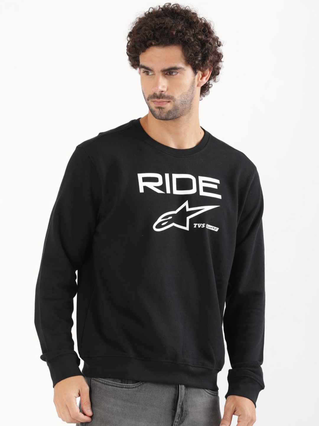 TVS Racing x Alpinestars Men Printed Crew Neck Pure Cotton Pullover Sweatshirt