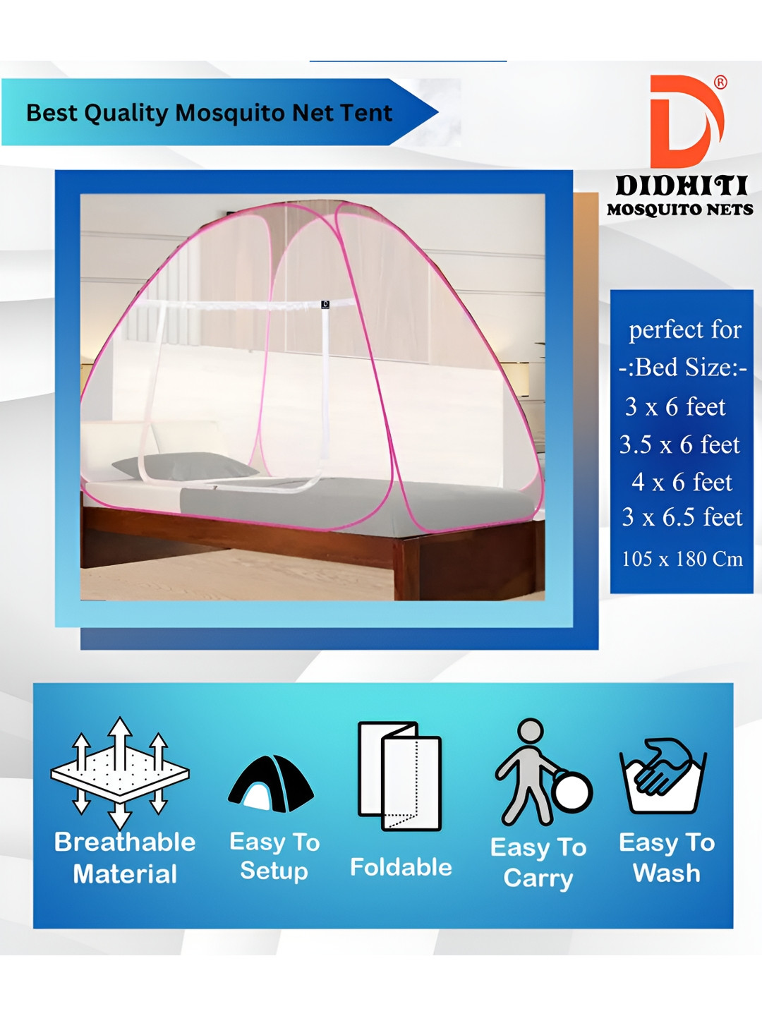 didhiti White & Pink Single Bed Tent Mosquito Net