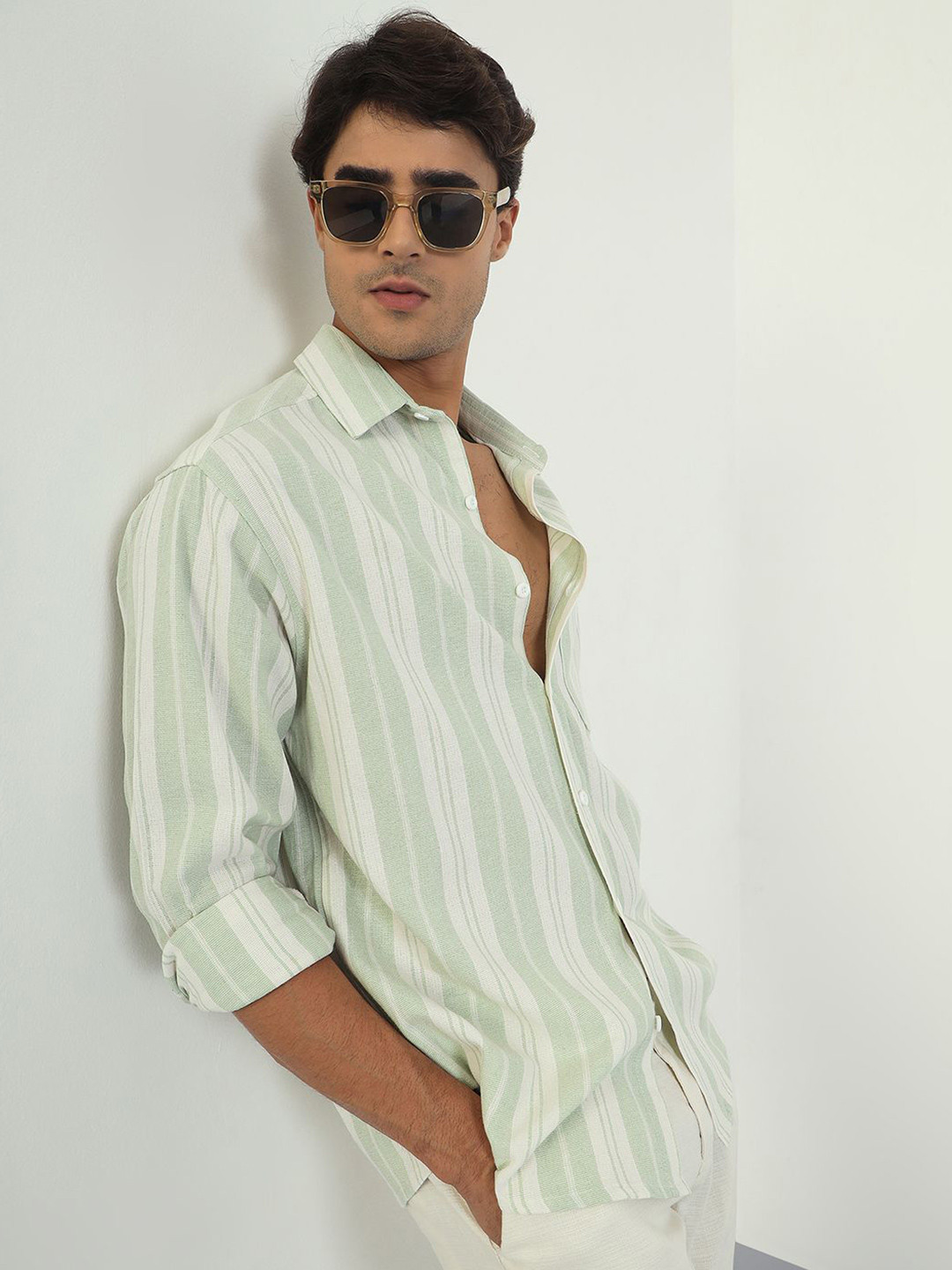 CHIMPAAANZEE Vertical Striped Oversized Twill Long Sleeves Shirt