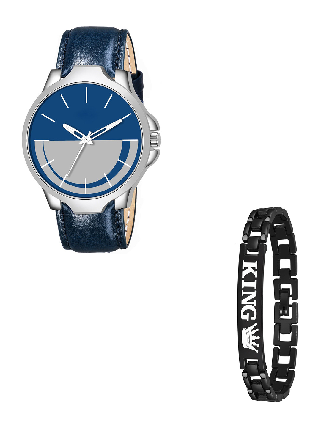 JUST LIKE Men Analogue Watch with King Print Bracelet Gift Set