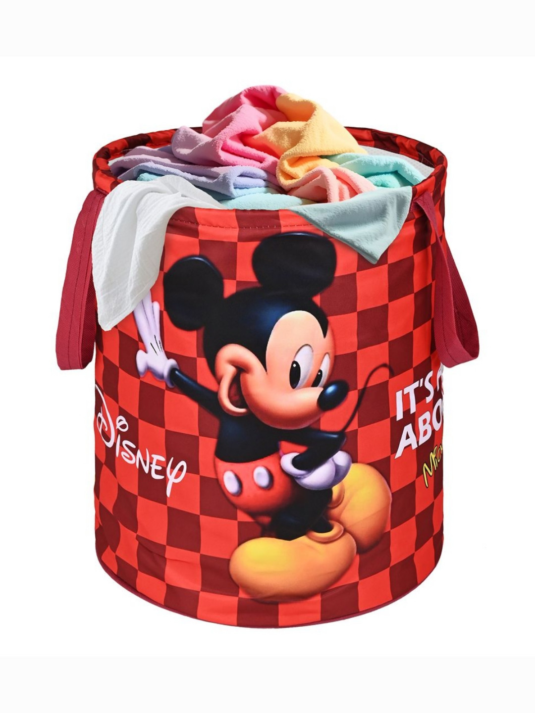 YK Maroon Disney Mickey Printed Foldable Laundry Bag With Handles
