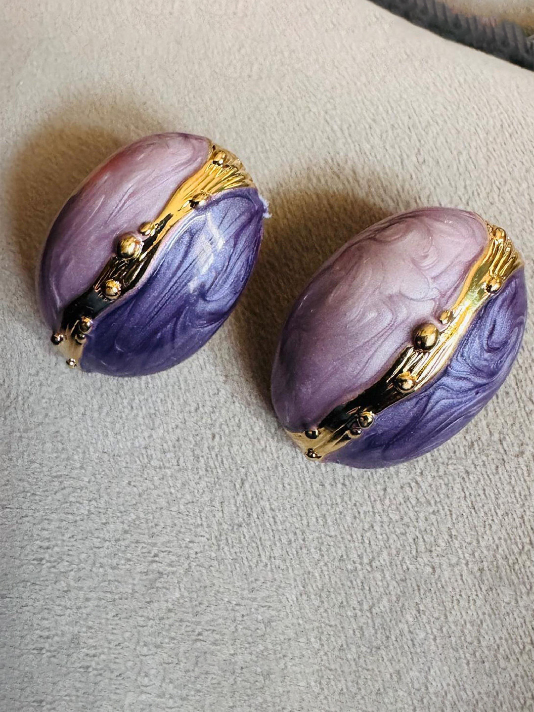 DKane Designs Stainless Steel Gold Plated Amethyst Stone Studded Oval Shaped Studs