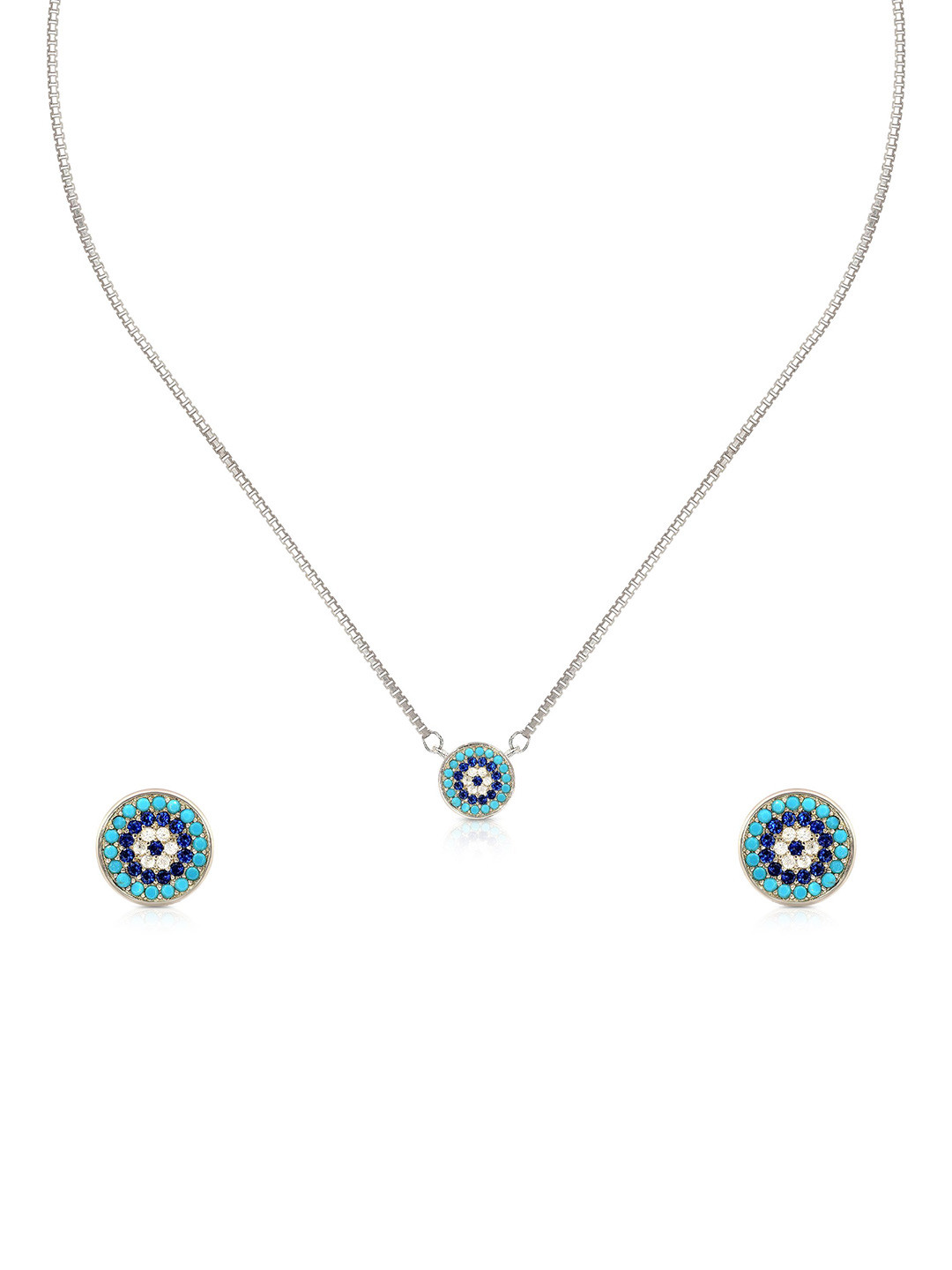 BHIMA 925 Sterling Silver Skyline Duo Stone Necklace Set