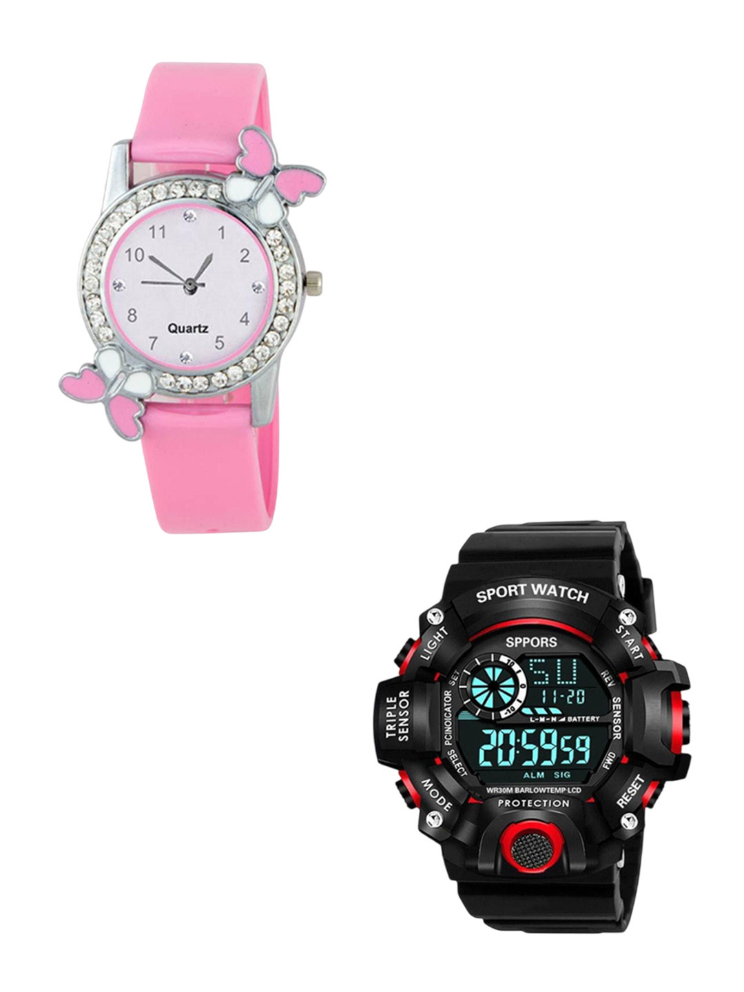 JUST LIKE Unisex Pack Of 2 Dial & Straps Digital Automatic Watch WATGZH47QWNF9CG3