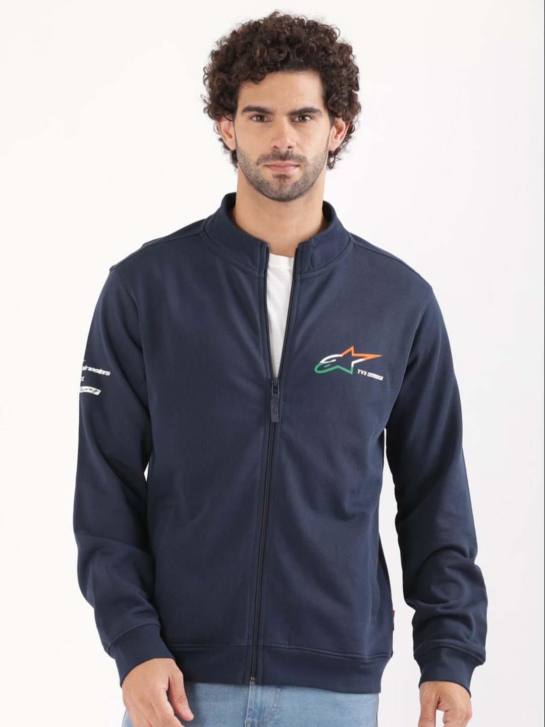 TVS Racing x Alpinestars Men Mock Collar Pure Cotton Front-Open Sweatshirt