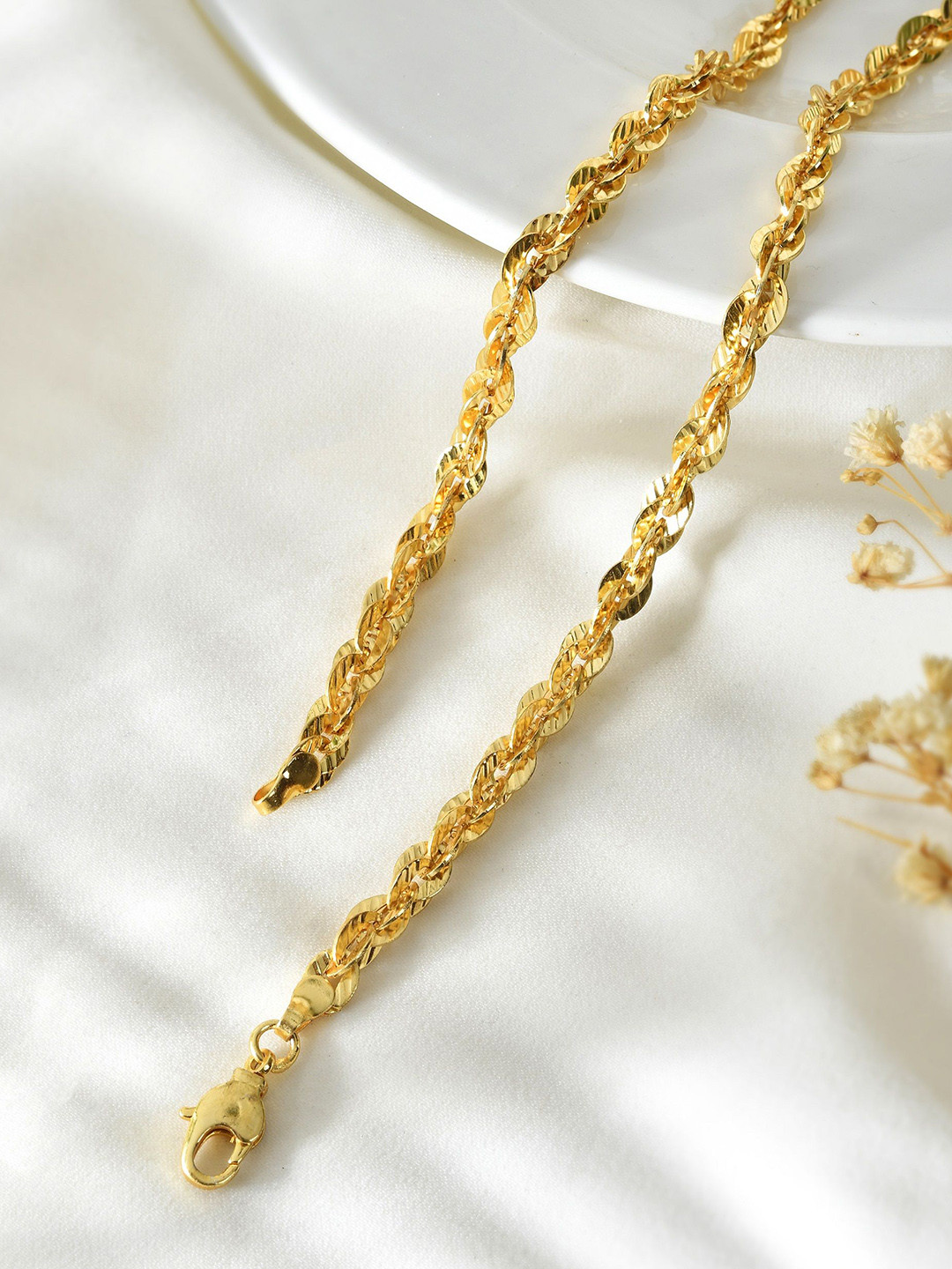 PYR FASHION Men 18K Gold-Plated Twisted Rope Chain