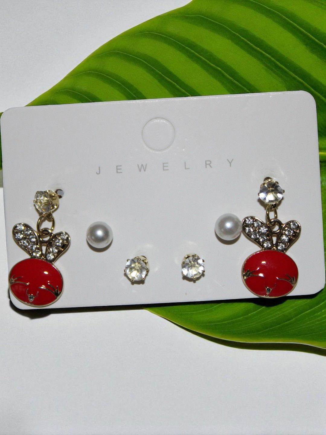 Jolly Faces Set Of 3 Artificial Stones Studded Circular Shaped Studs