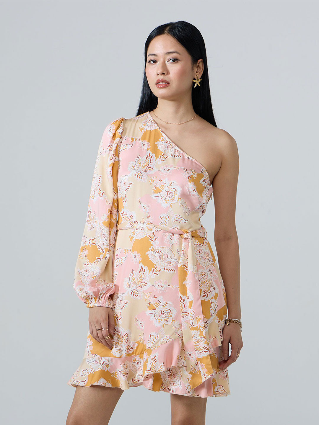 20Dresses Women One Shoulder Bishop Sleeve Wrap Dress