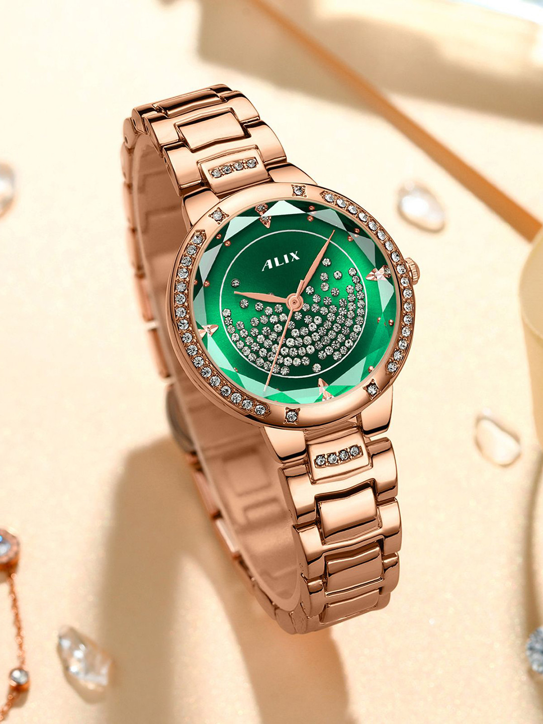 ALIX Women Embellished Stainless Steel Bracelet Style Straps Analogue Watch AL2539_RGGN