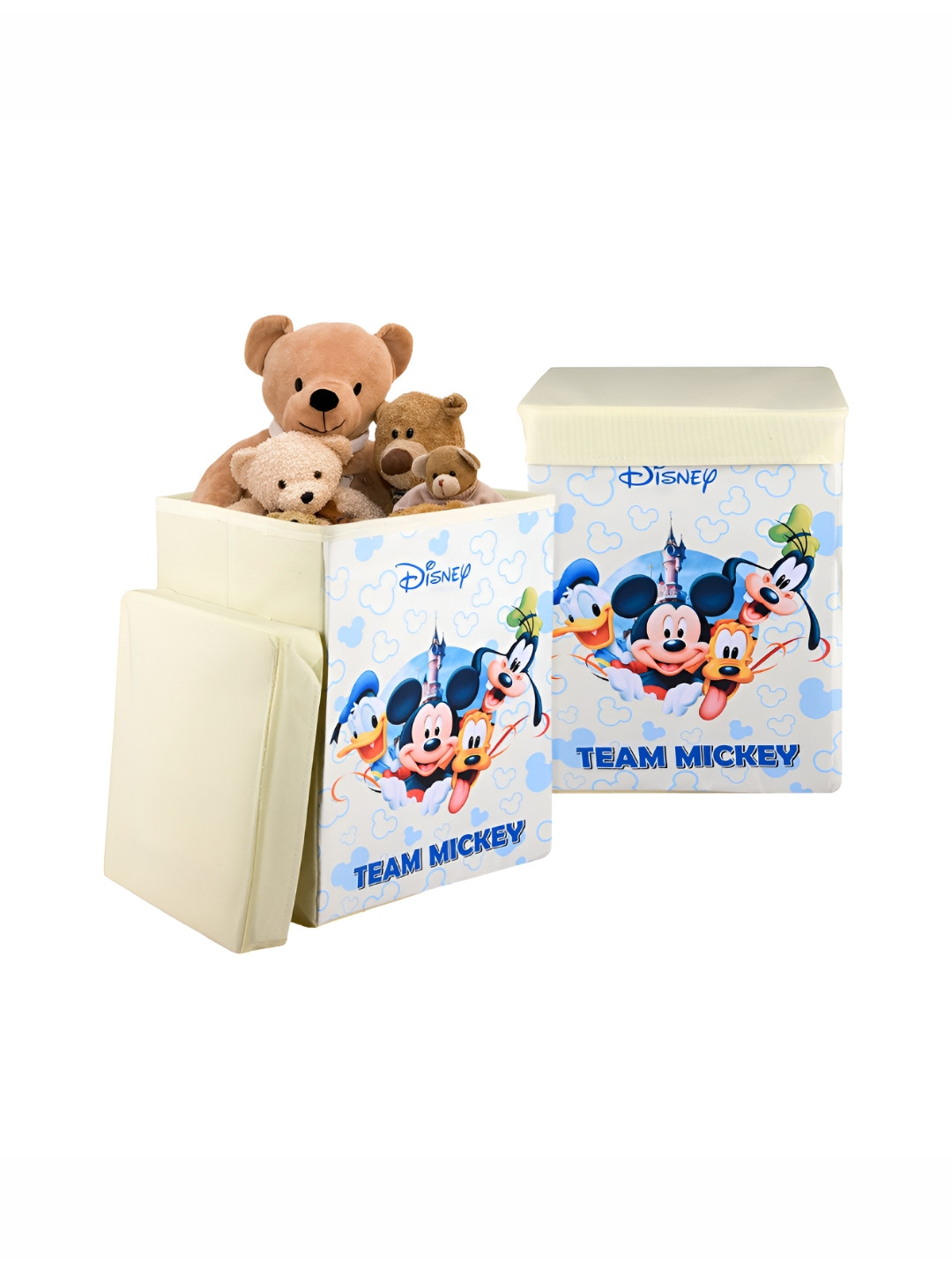 YK Cream-Coloured 2 Pieces Disney Team Toy Multi-Utility Organisers With Lid & Handles