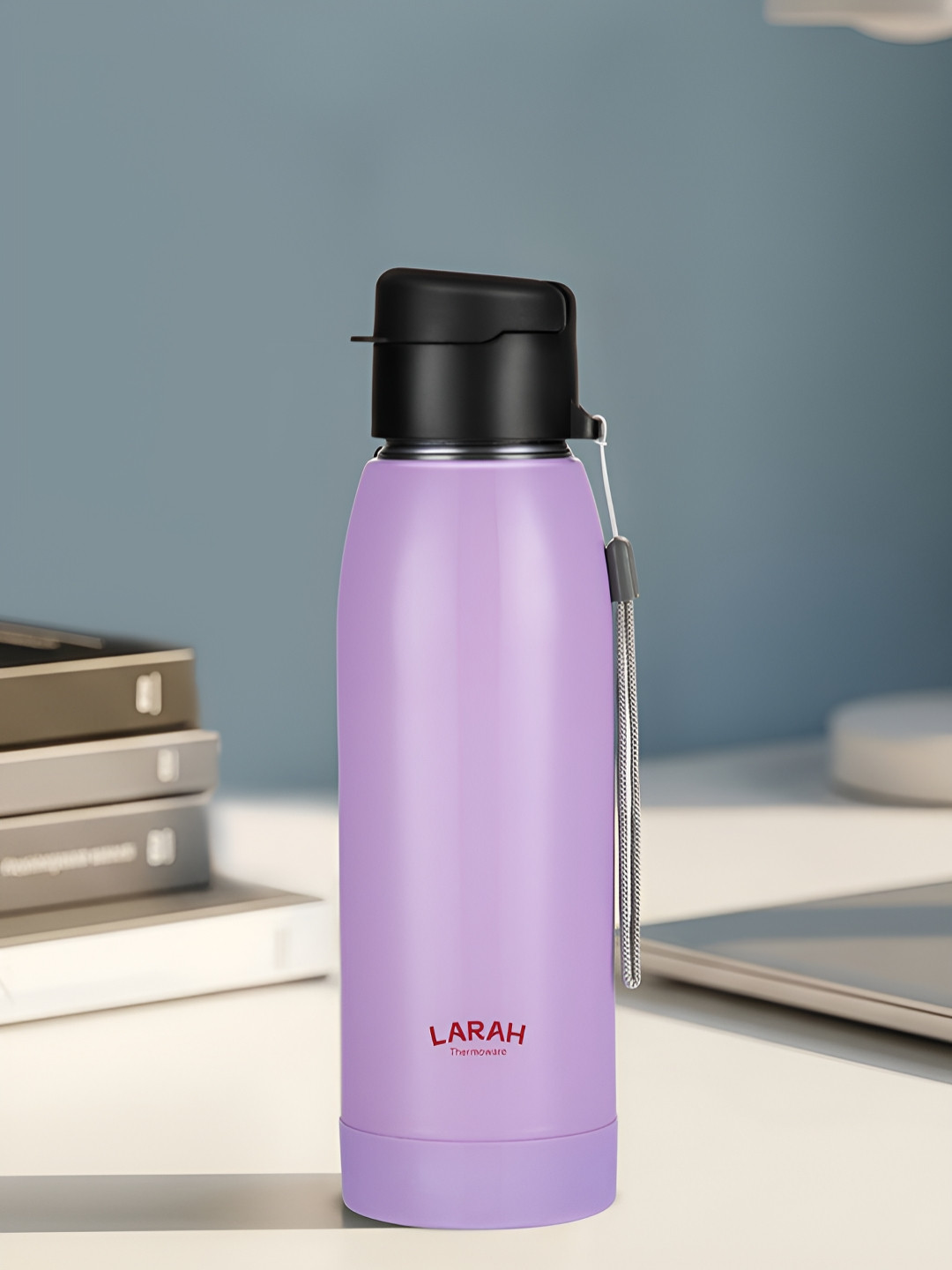 Larah by BOROSIL Airo Lavender Brand Logo Printed Stainless Steel Water Bottle-650 ml