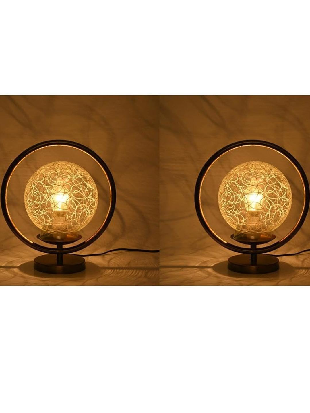 SOMIL Yellow 2 Piece Printed Glass Spherical Table Lamp